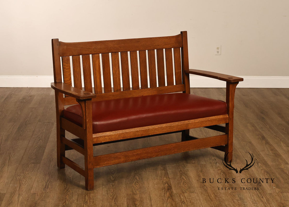 Antique L & J.G. Stickley Oak Slatted Bench