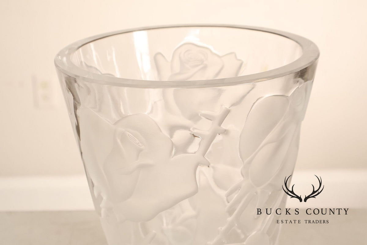Lalique 'Ispahan' Rose Pattern Glass Vase