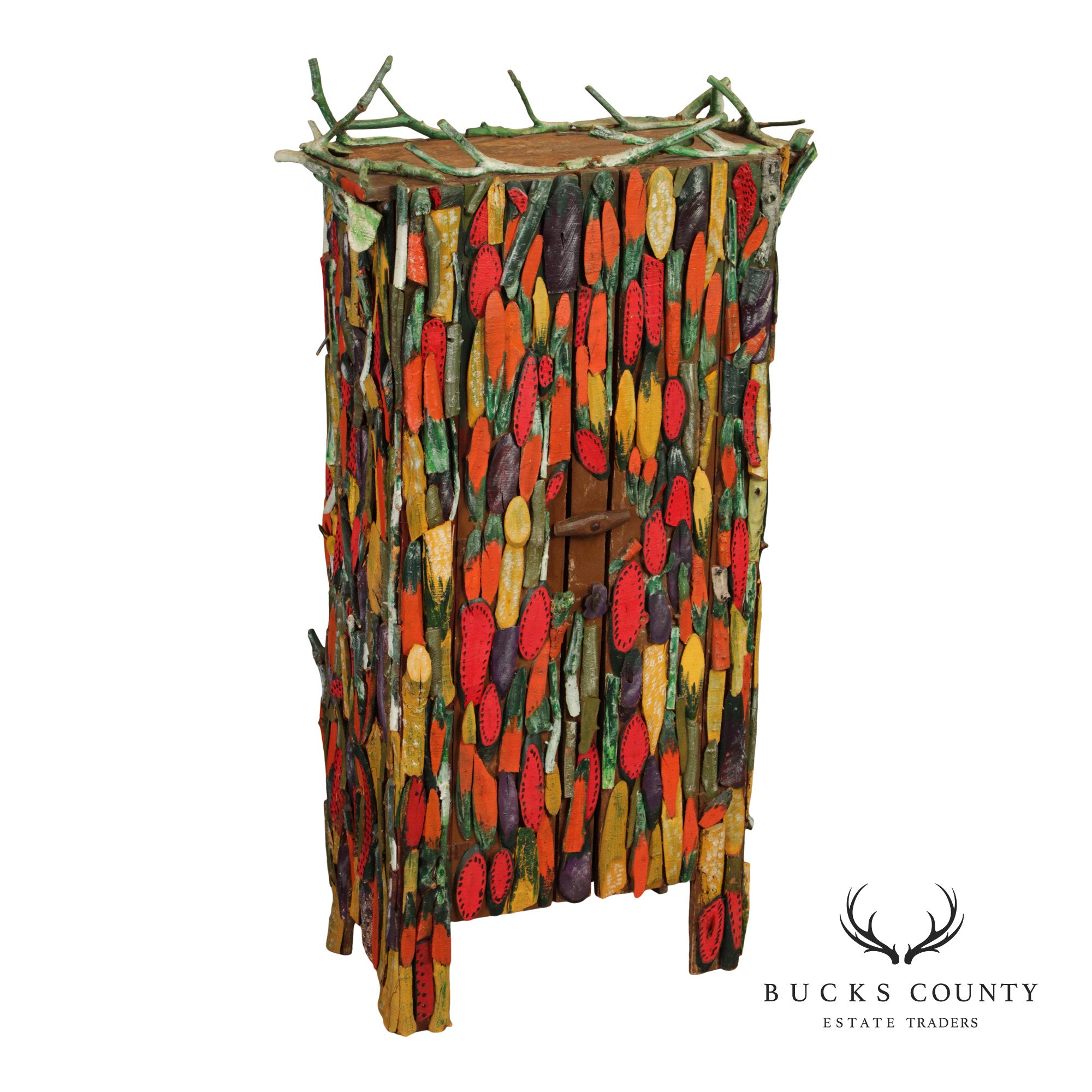 Folk Art Painted Stick Cabinet