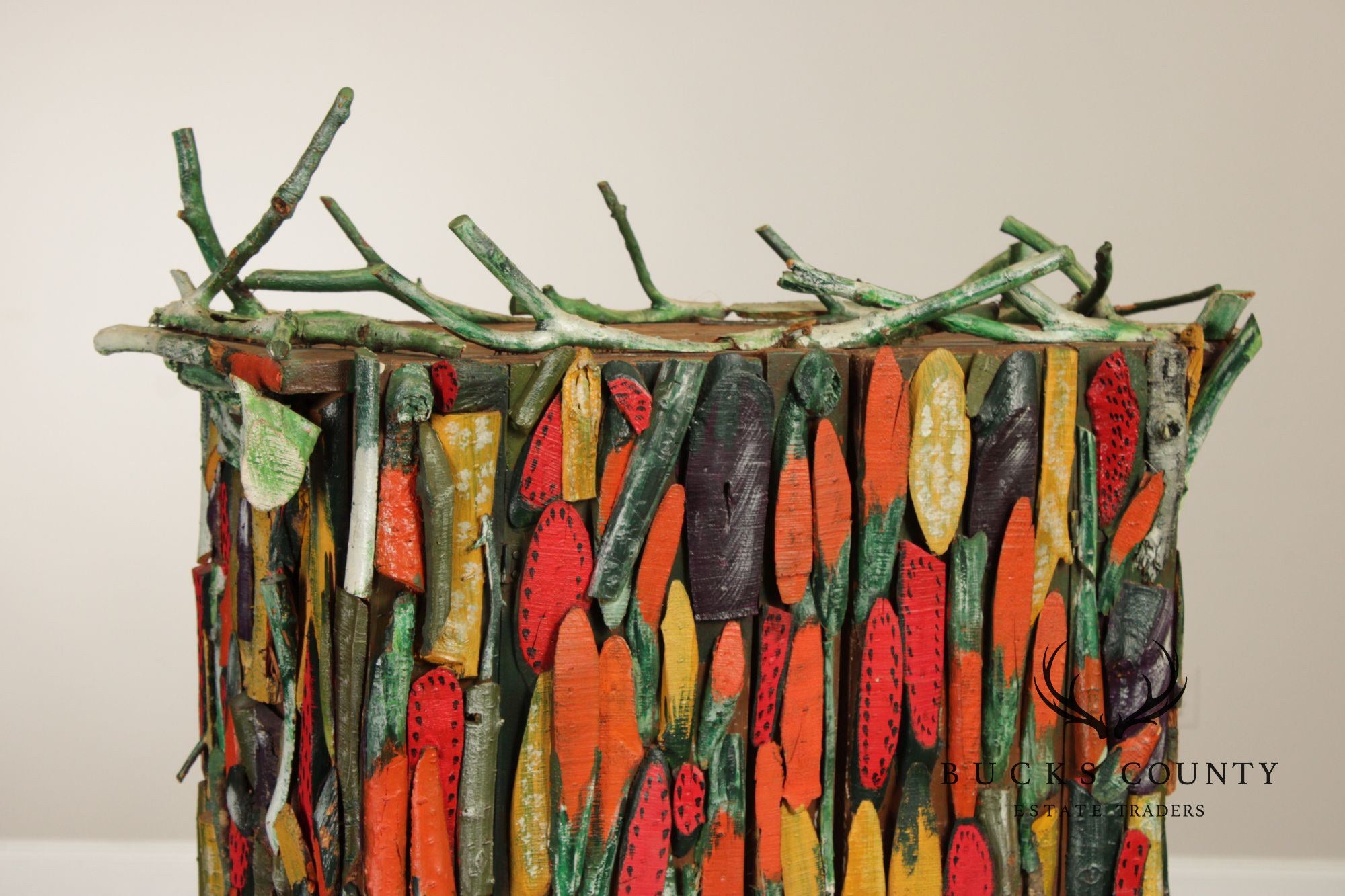 Folk Art Painted Stick Cabinet
