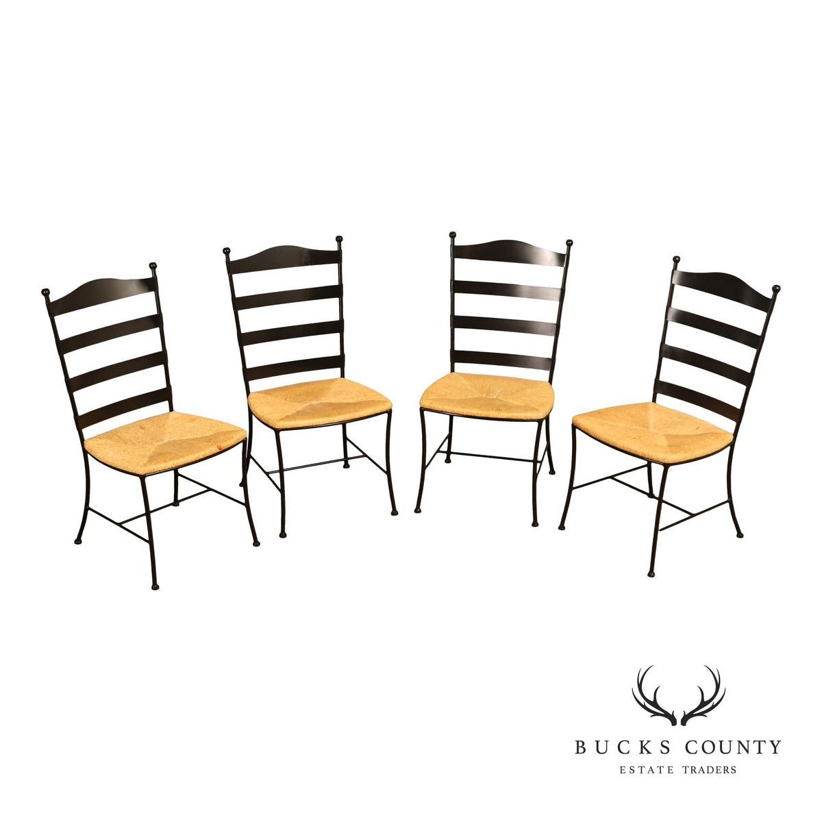 Charleston Forge Set of Four Rush Seat Ladderback Iron Dining Chairs