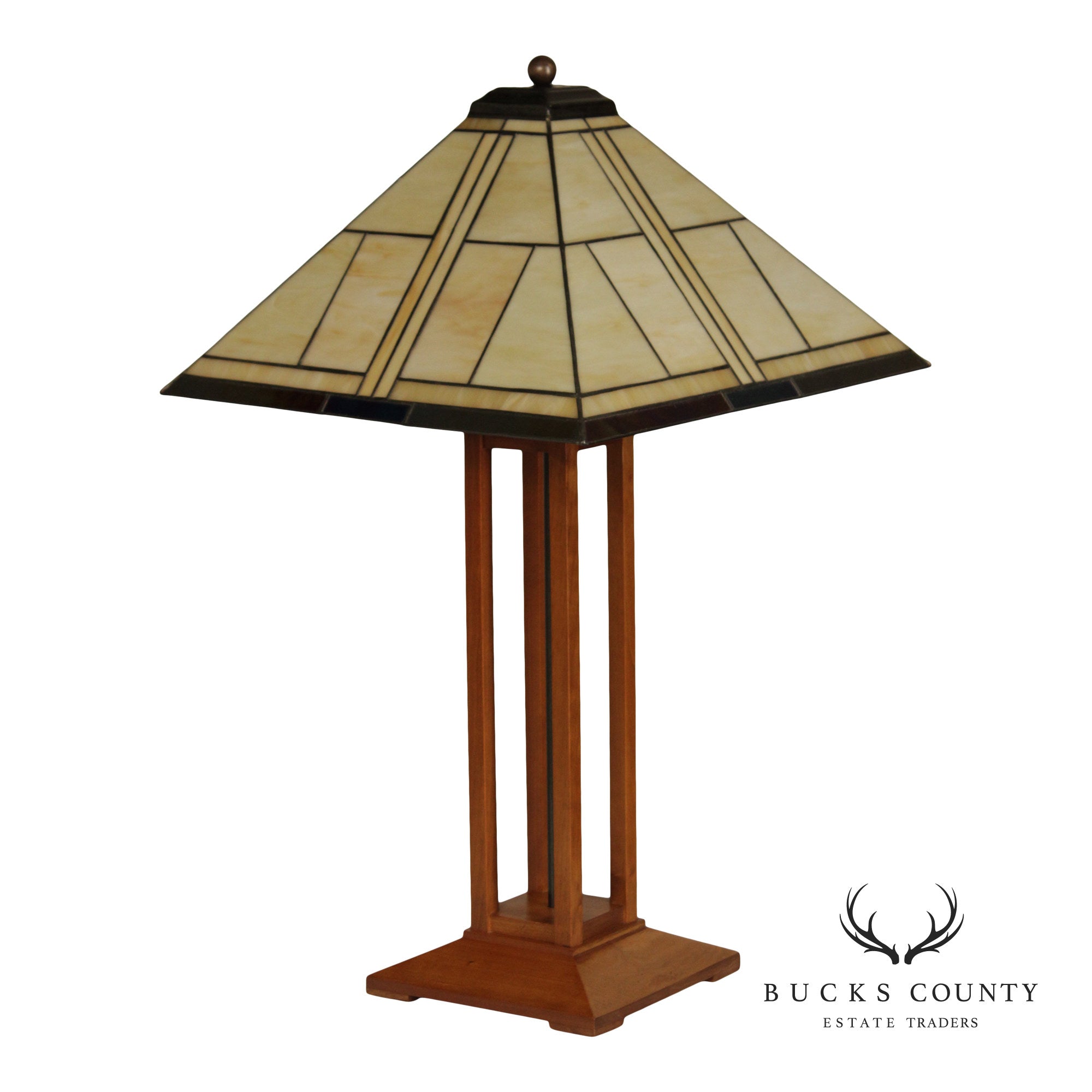 Stickley Mission Collection Cherry And Art Glass Table Lamp