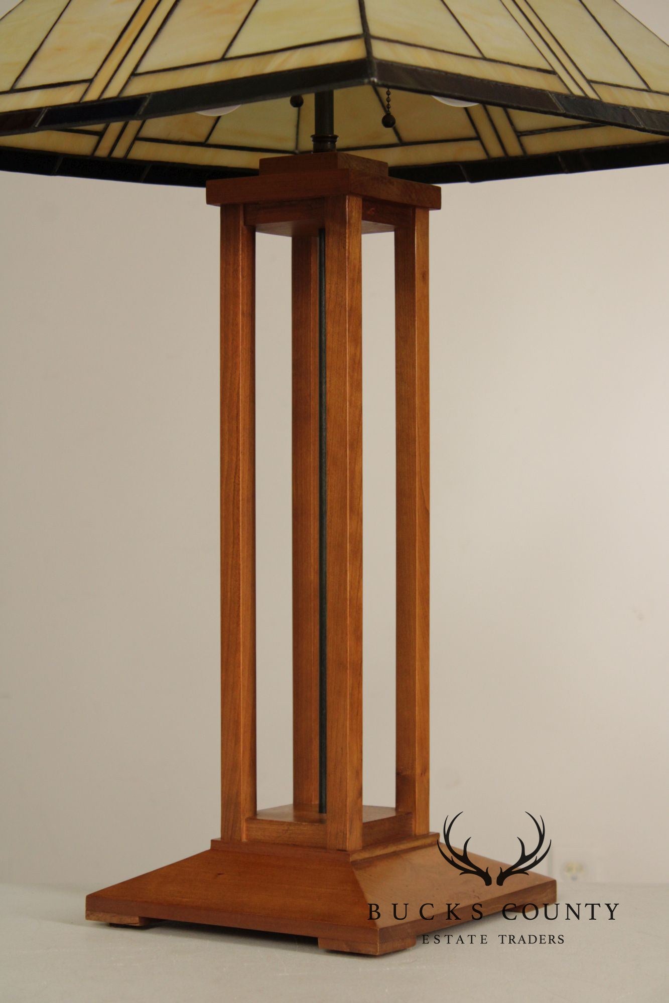 Stickley Mission Collection Cherry And Art Glass Table Lamp