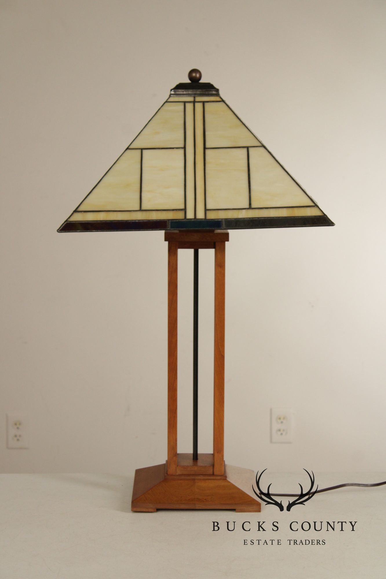 Stickley Mission Collection Cherry And Art Glass Table Lamp