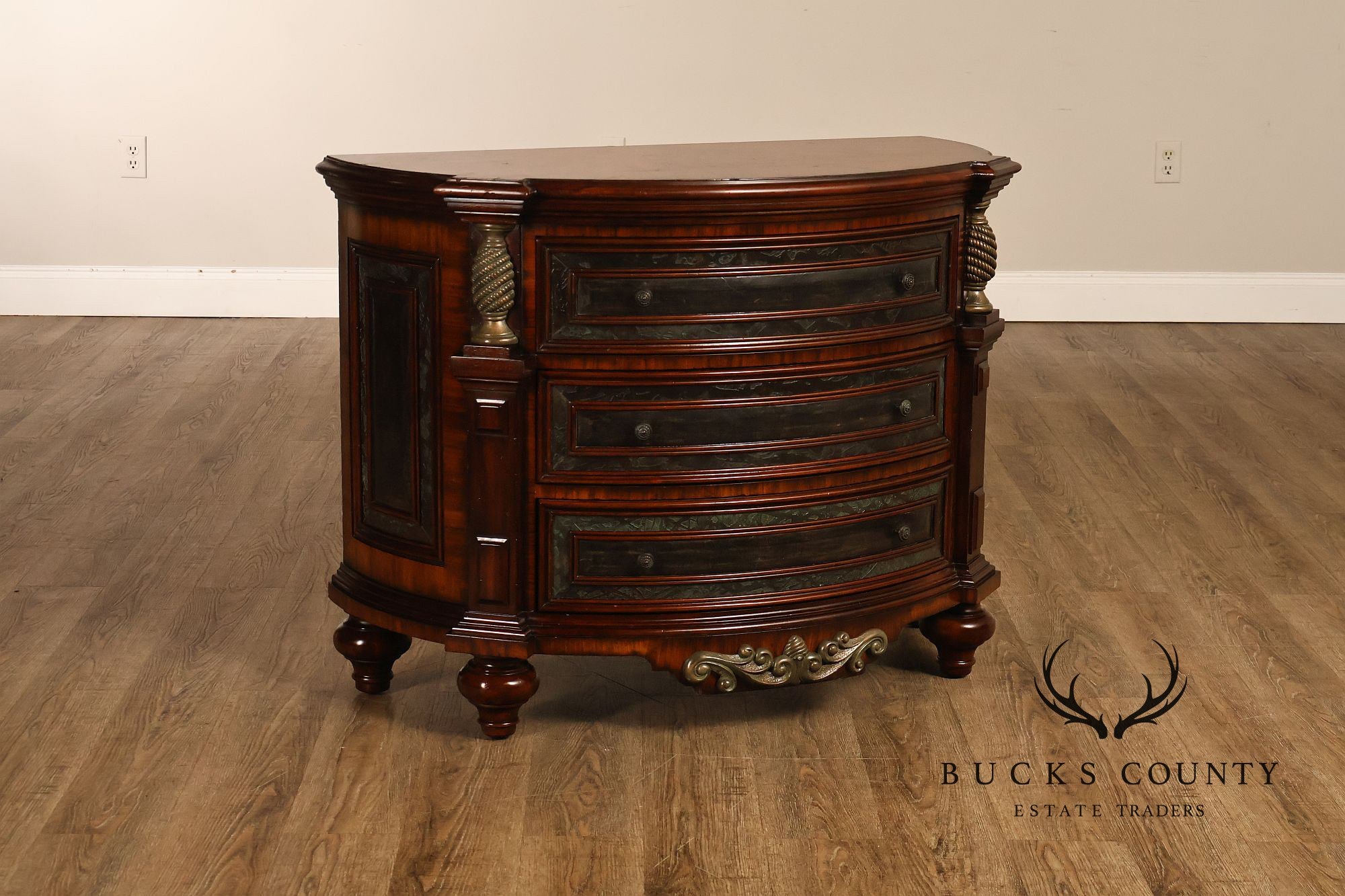Maitland-Smith Pair Of Mahogany Three Drawer Chest Nightstands