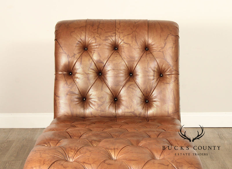 Marge Carson Tufted Leather Chaise Lounge