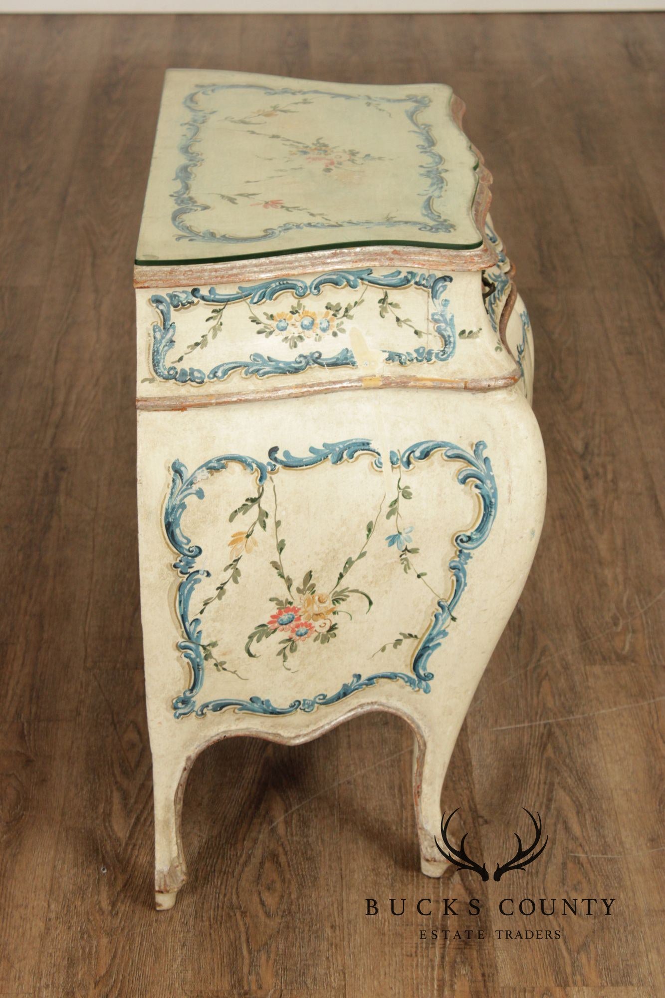 Italian Provincial Style Vintage Hand Painted Bombe Nightstand Chest