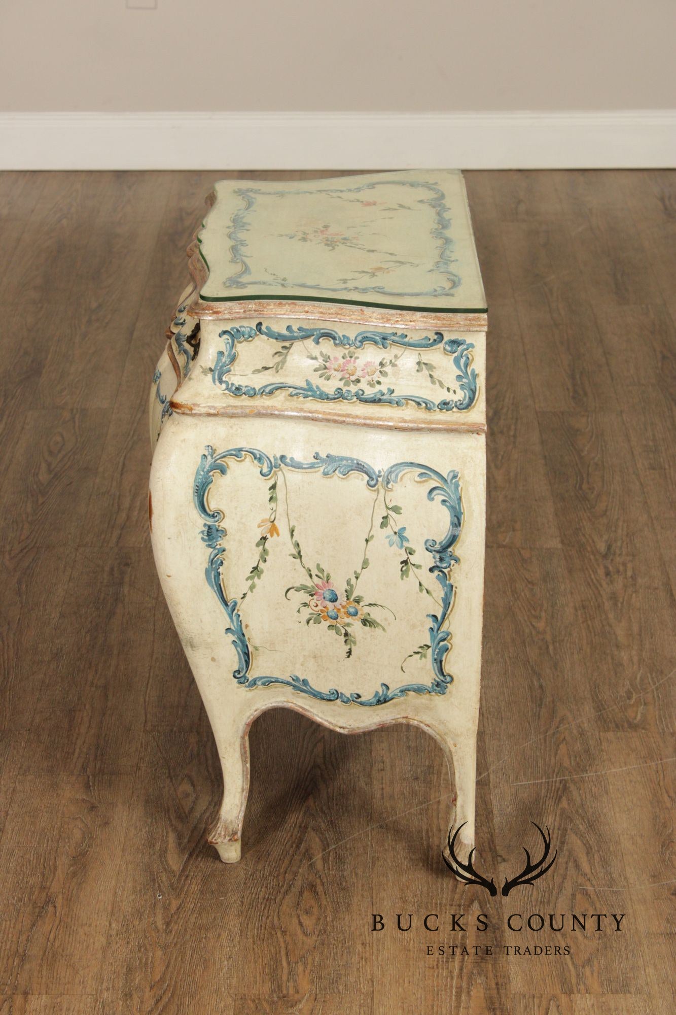 Italian Provincial Style Vintage Hand Painted Bombe Nightstand Chest