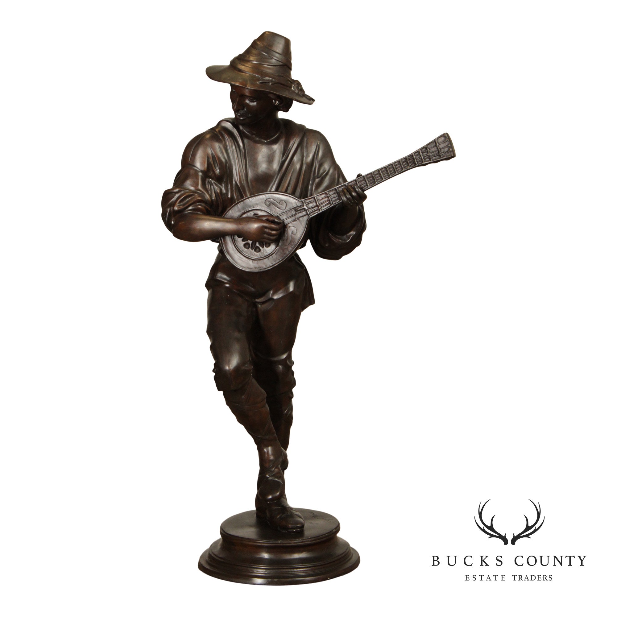 August Moreau Large Patinated Bronze Statue of a Musician