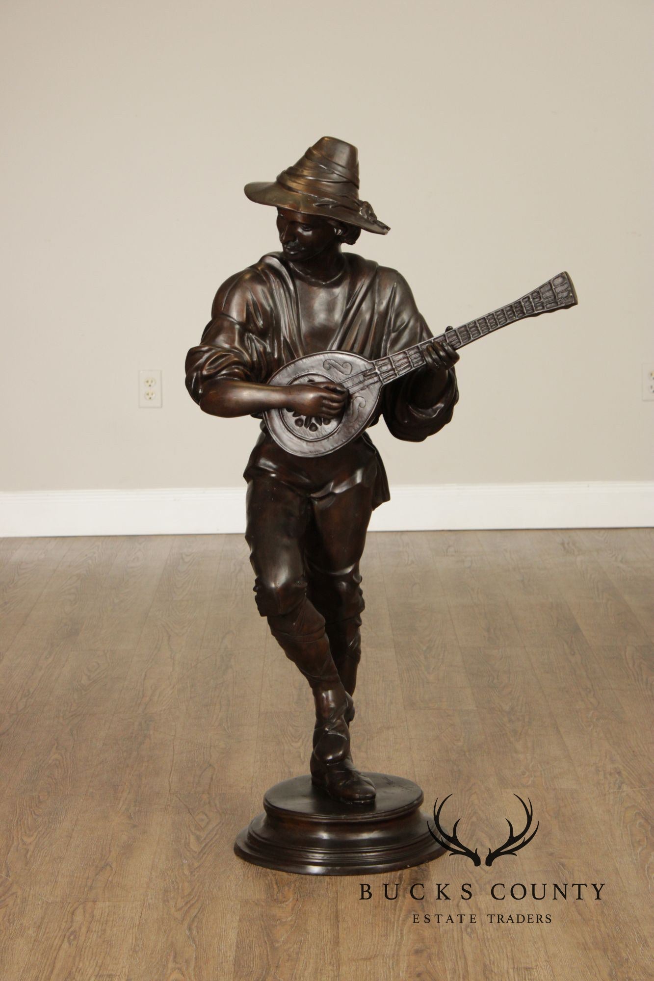 August Moreau Large Patinated Bronze Statue of a Musician