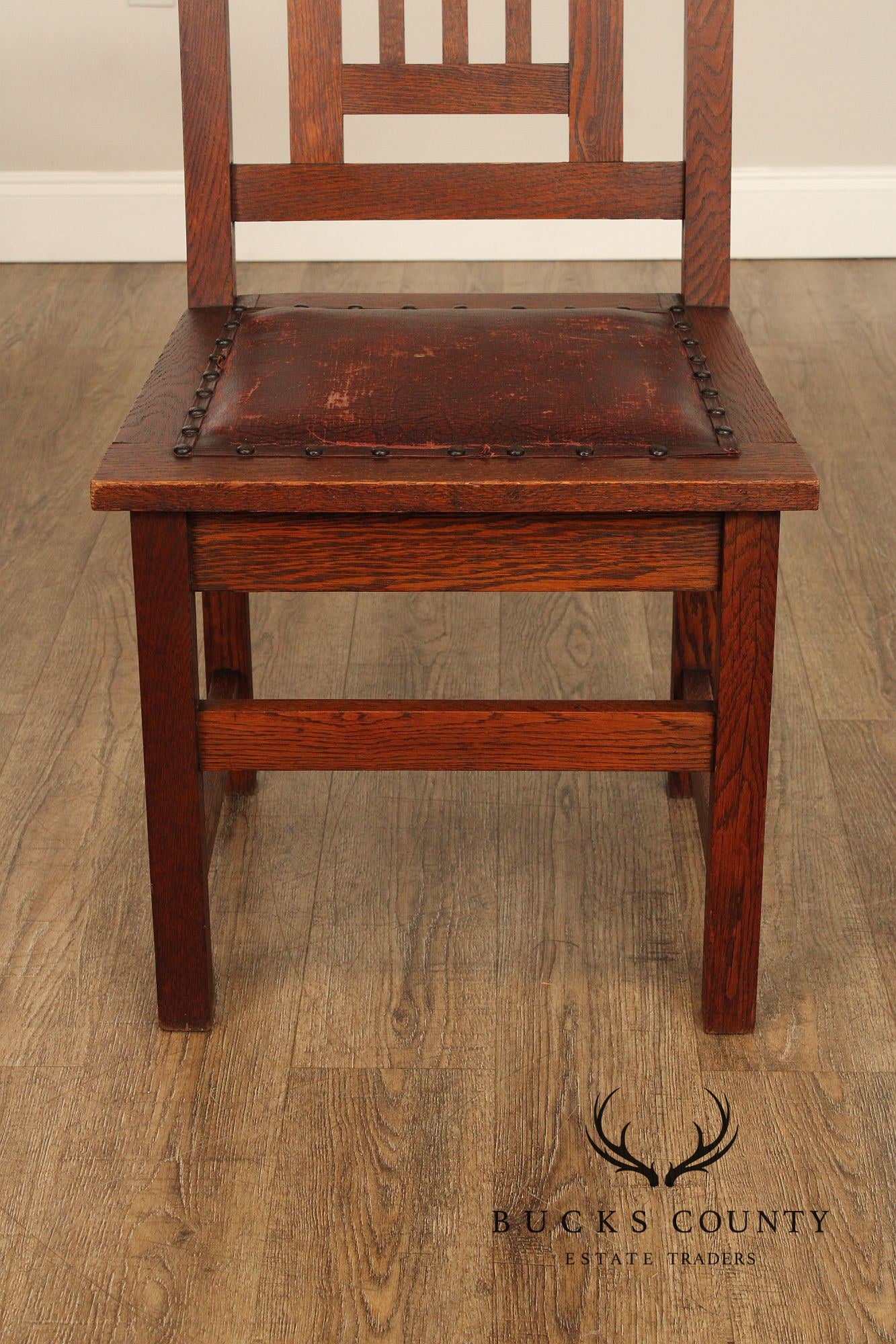 Antique American Arts & Crafts Mission Set Of 3 Oak Side Chairs