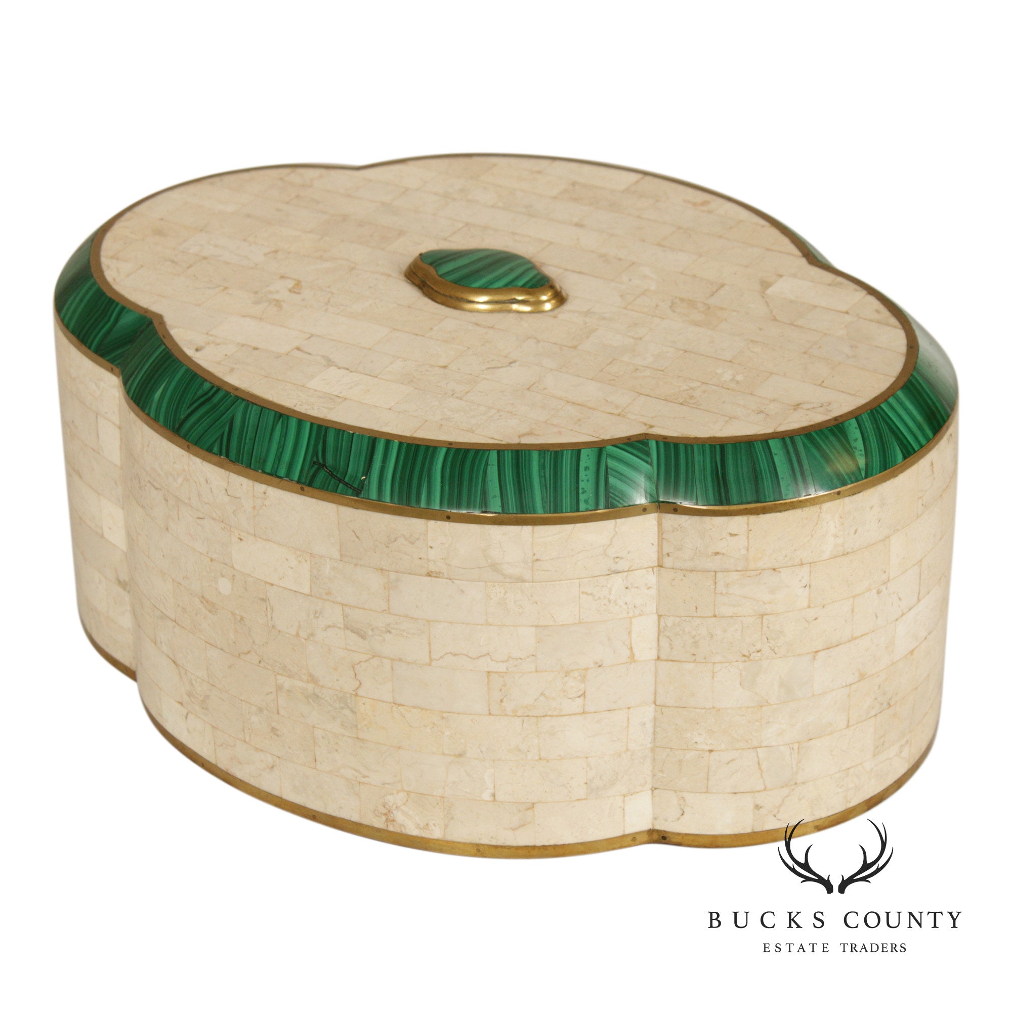 Maitland Smith Tessellated Stone And Malachite and Marble Dresser Box