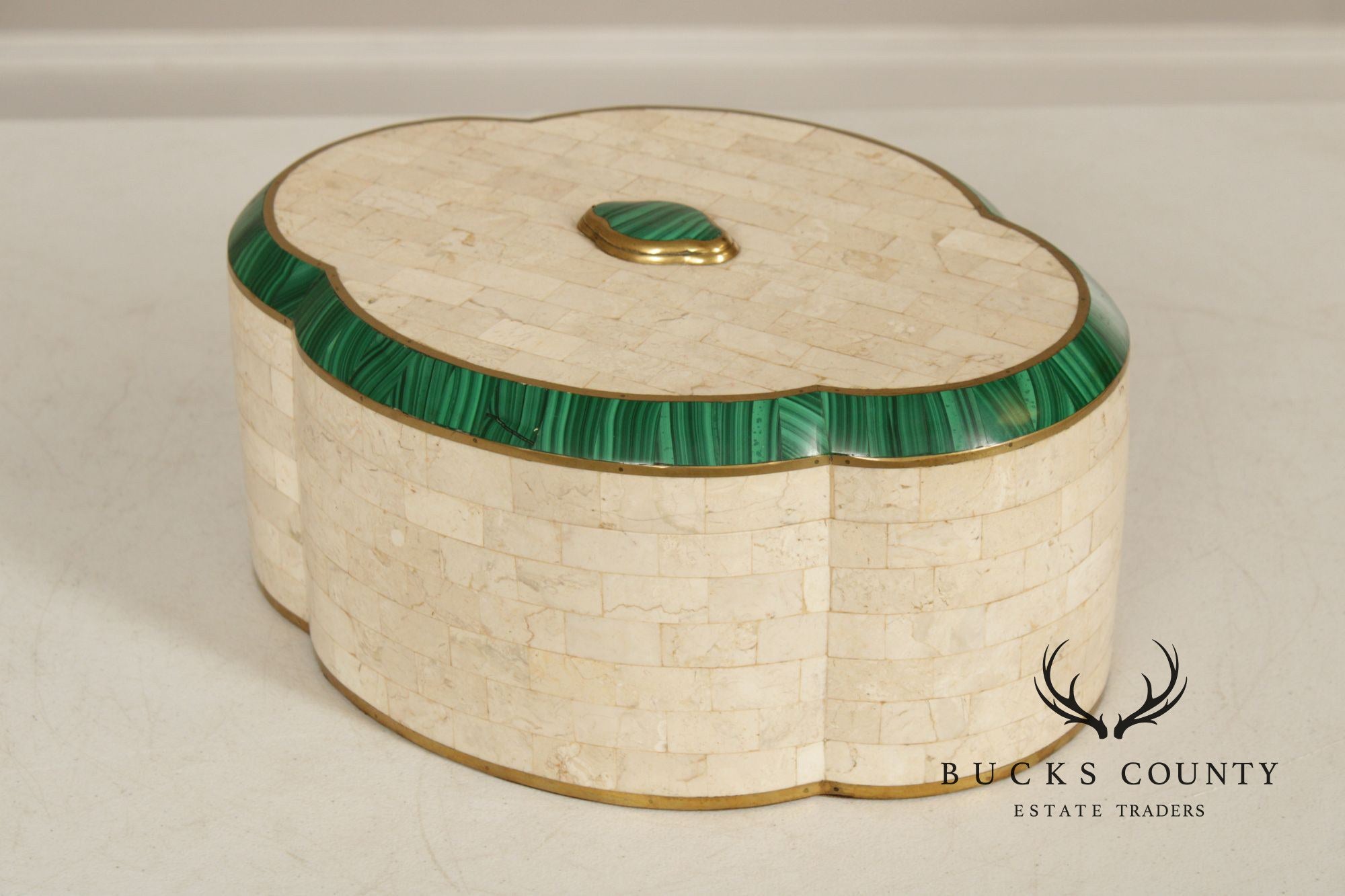 Maitland Smith Tessellated Stone And Malachite and Marble Dresser Box