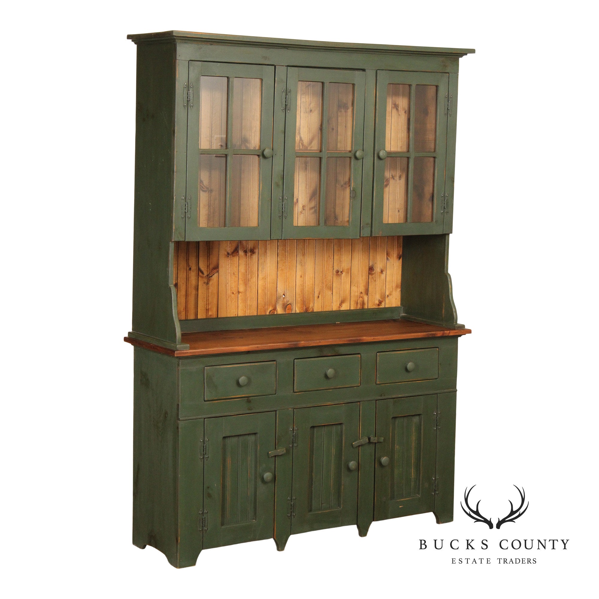 Country Farmhouse Style Painted Pine Hutch Cabinet