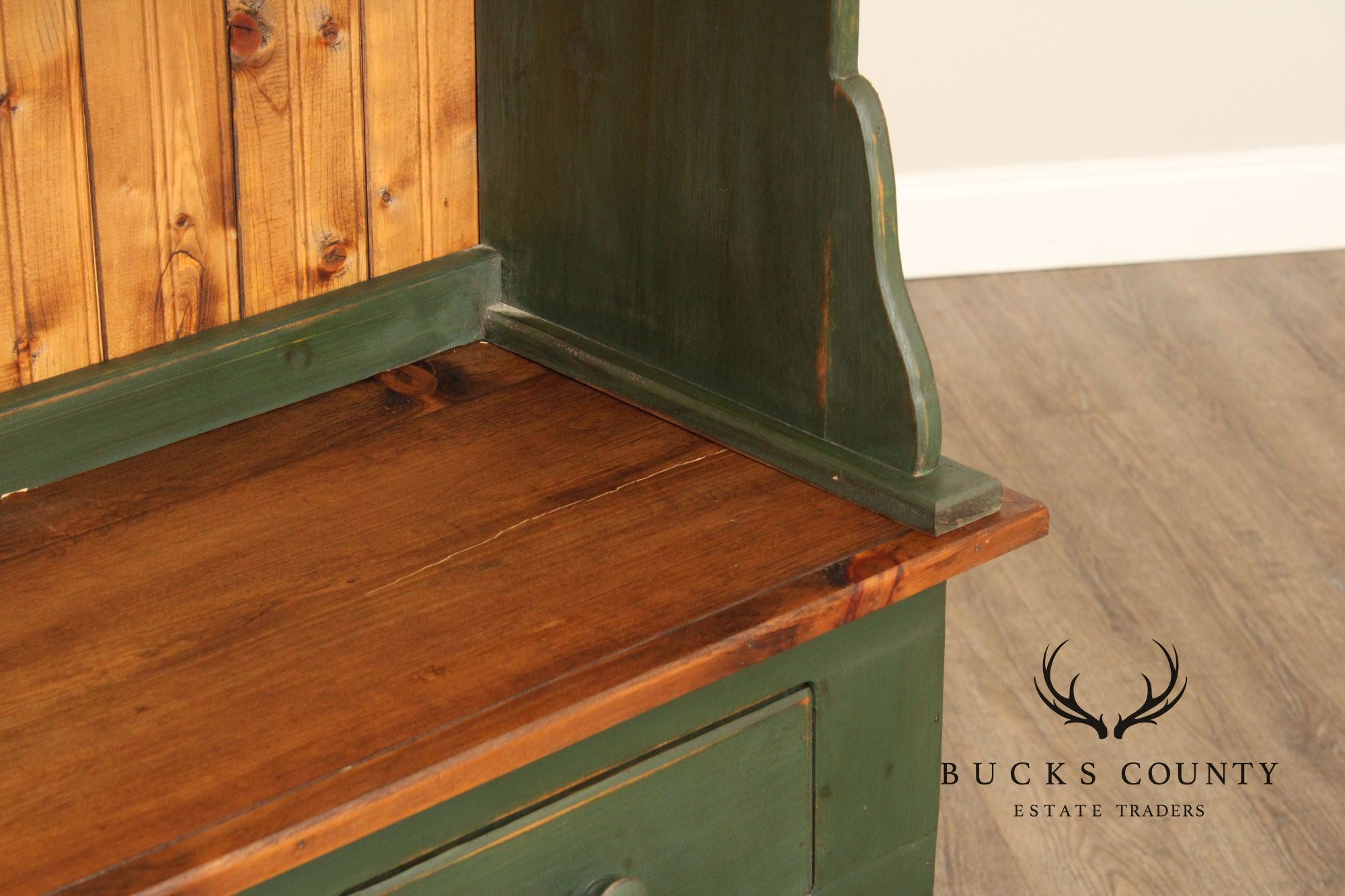 Country Farmhouse Style Painted Pine Hutch Cabinet