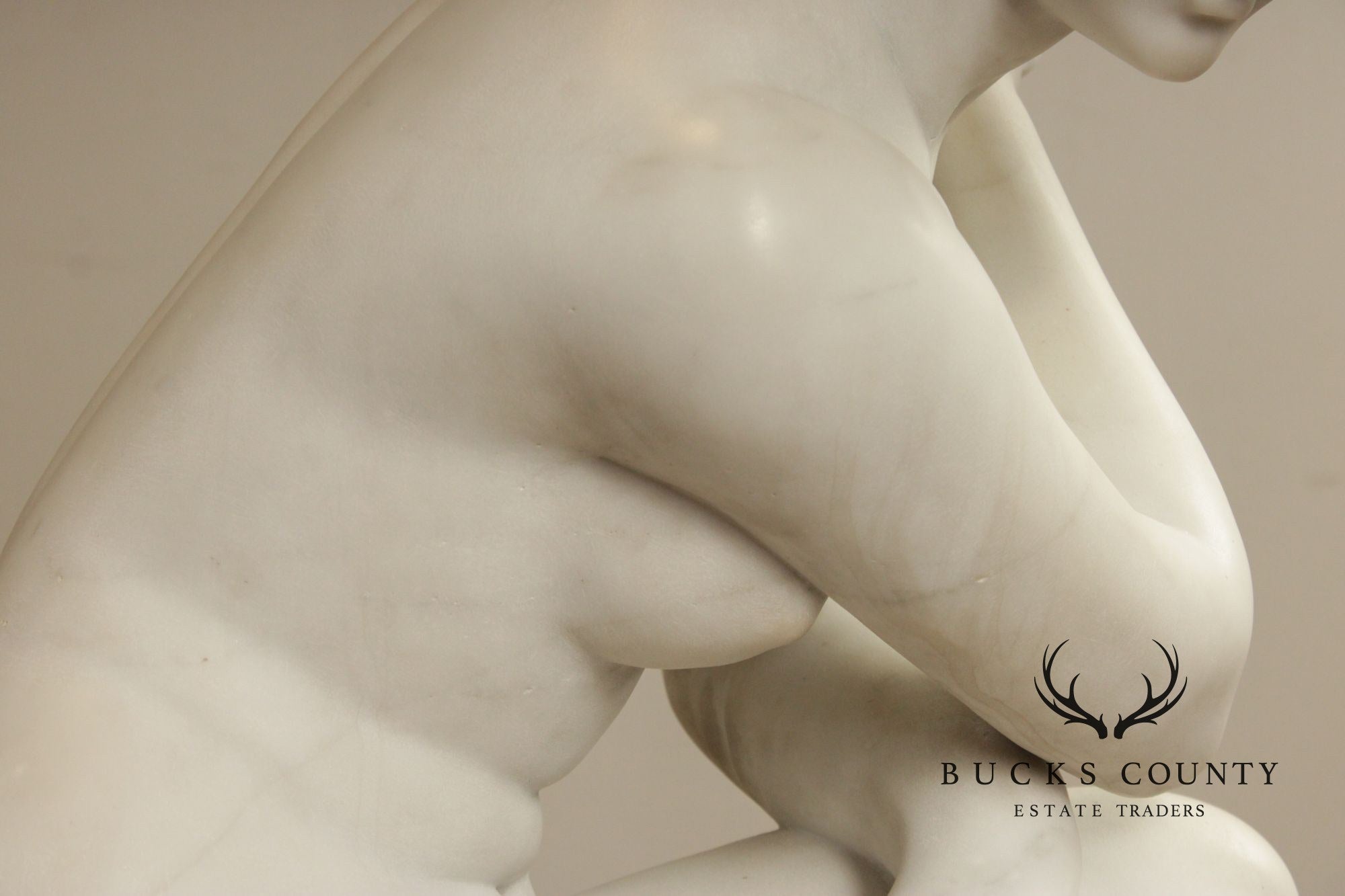 Neoclassical Style Large Antique Carved Marble Sculpture Of Kneeling Venus