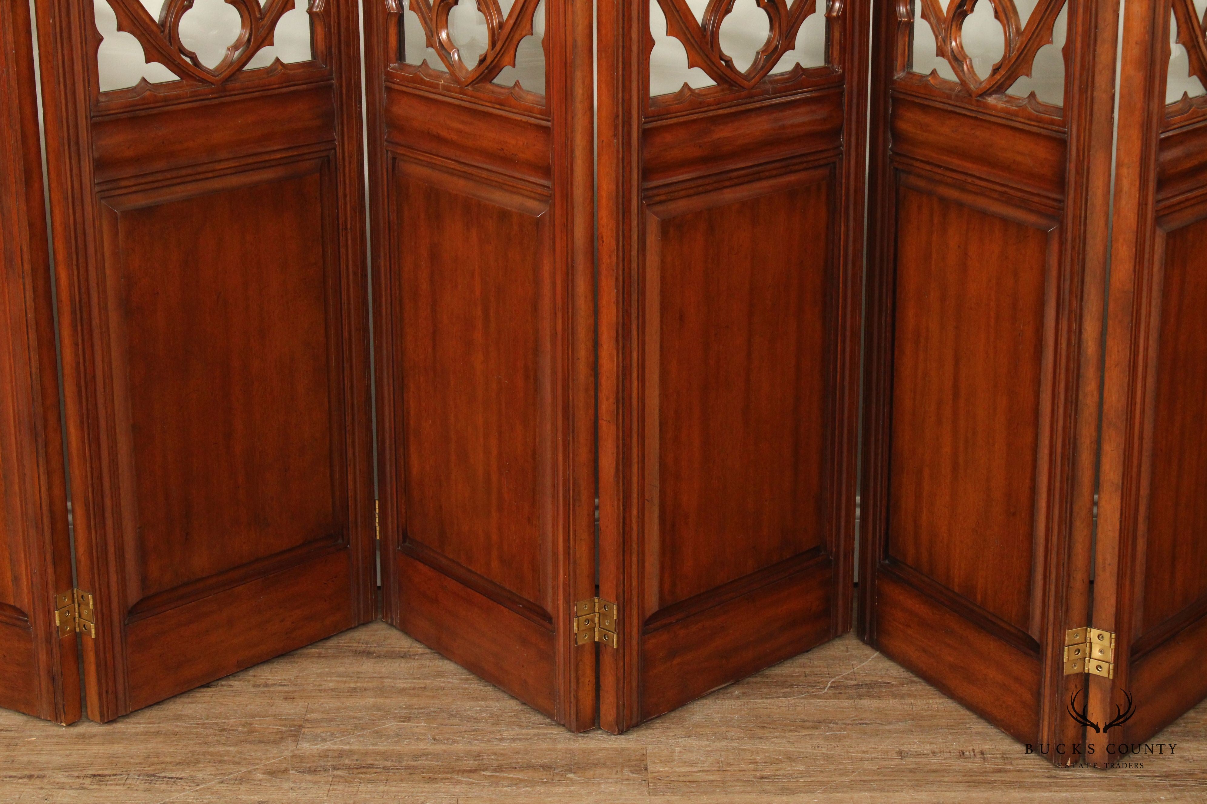 Gothic Revival Style Mahogany And Glass Eight-Panel Room Divider Screen