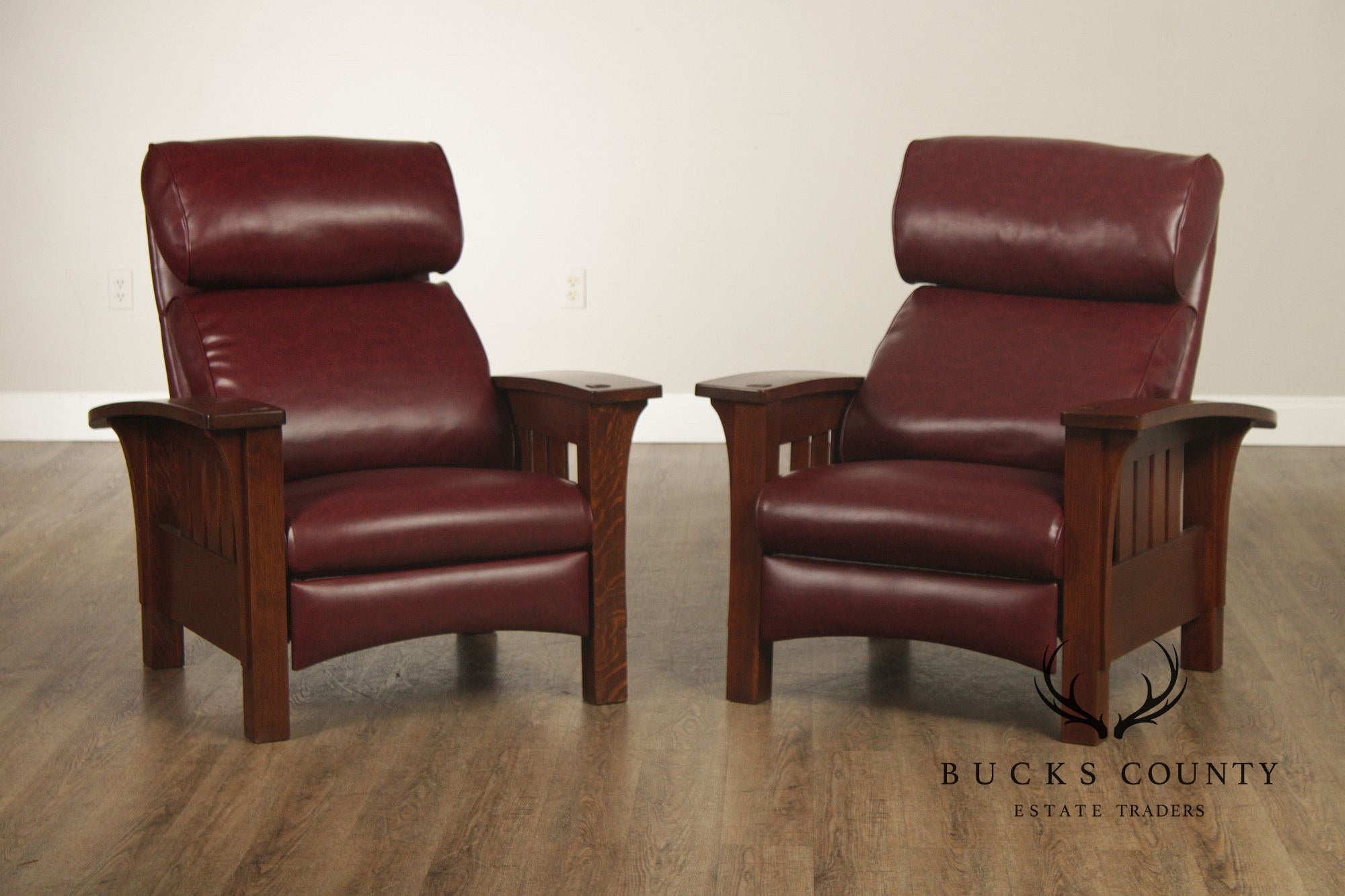 Stickley Mission Collection Pair Of Oak Morris Chair Recliners