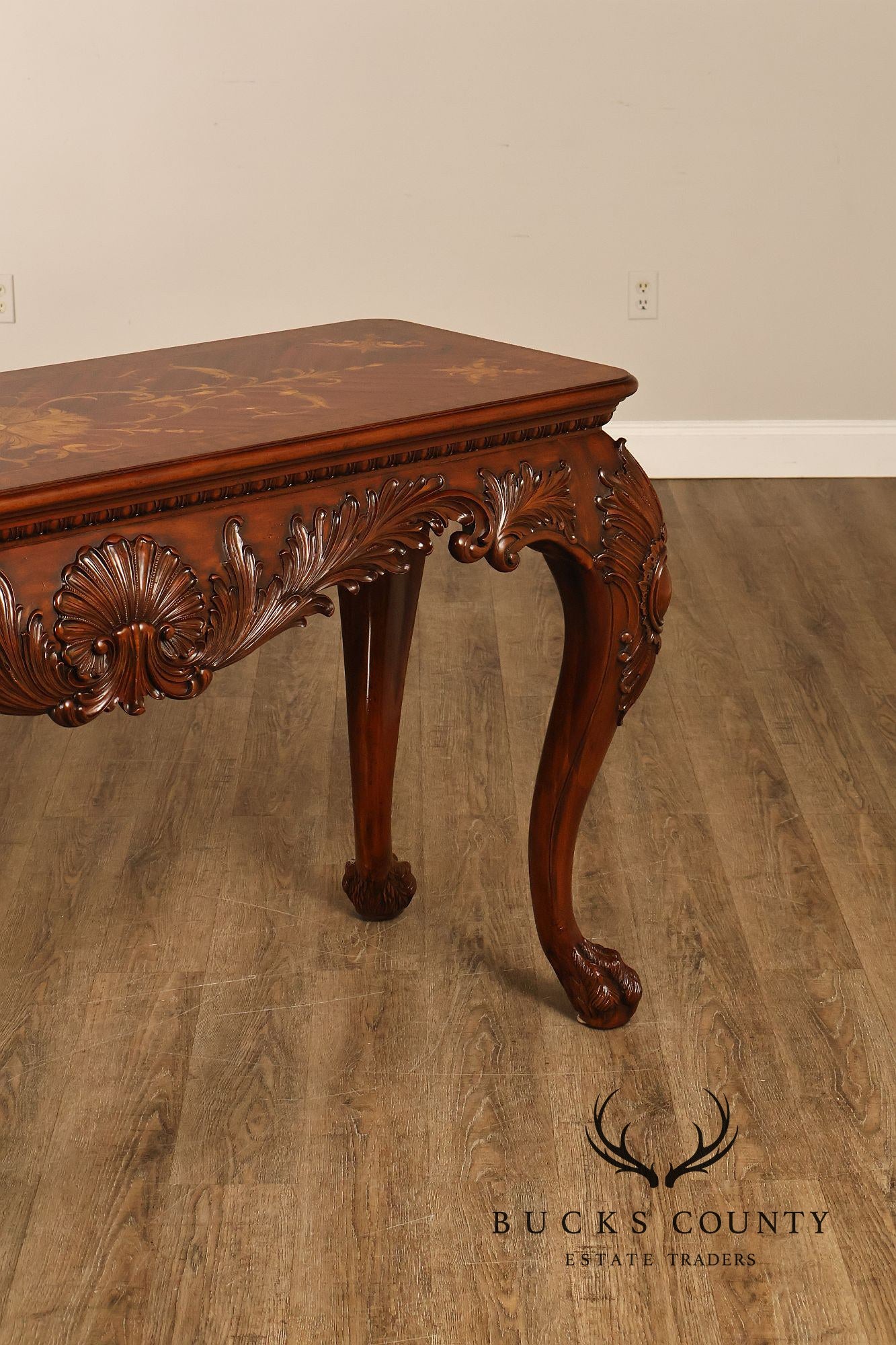 Maitland-Smith Georgian Style Carved Mahogany Inlaid Console Table