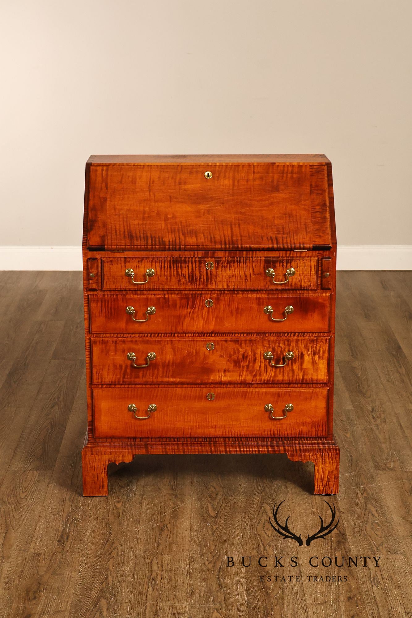 Custom Tiger Maple Slant Drop Front Secretary Desk