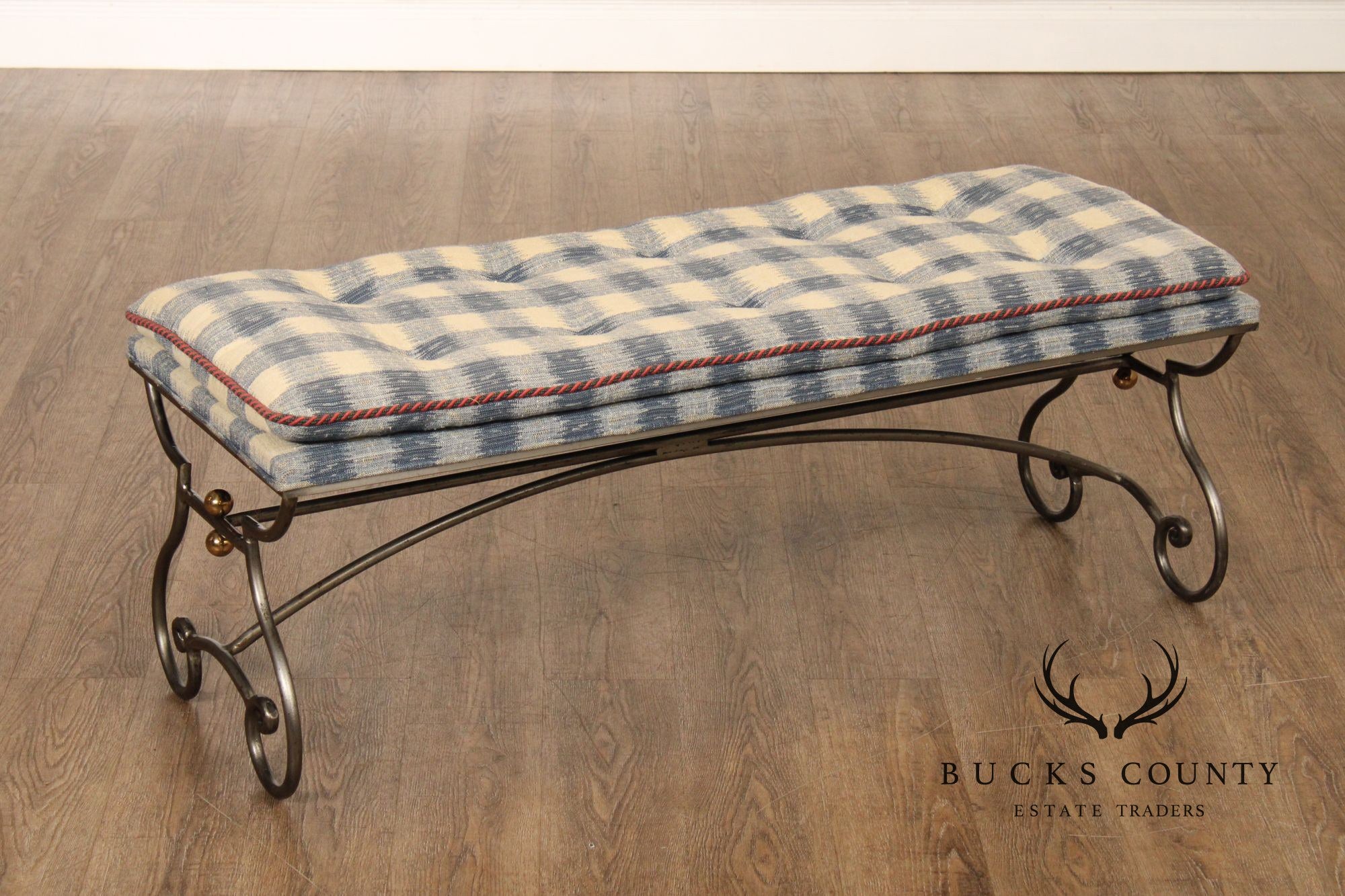 French Country Style Quality Forged Iron and Brass Window Bench