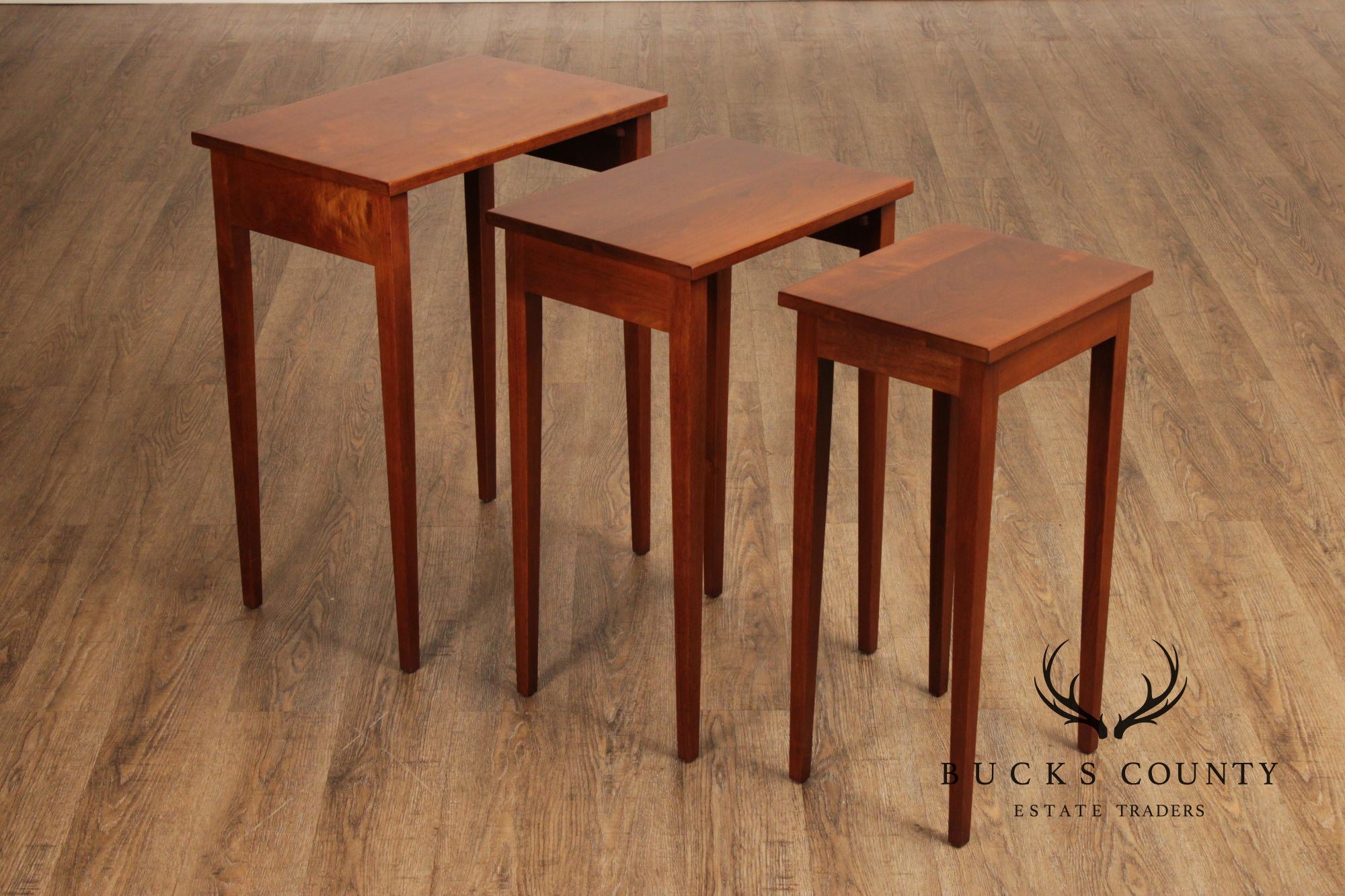 Hepplewhite Style Vintage Set Of Three Walnut Nesting Tables
