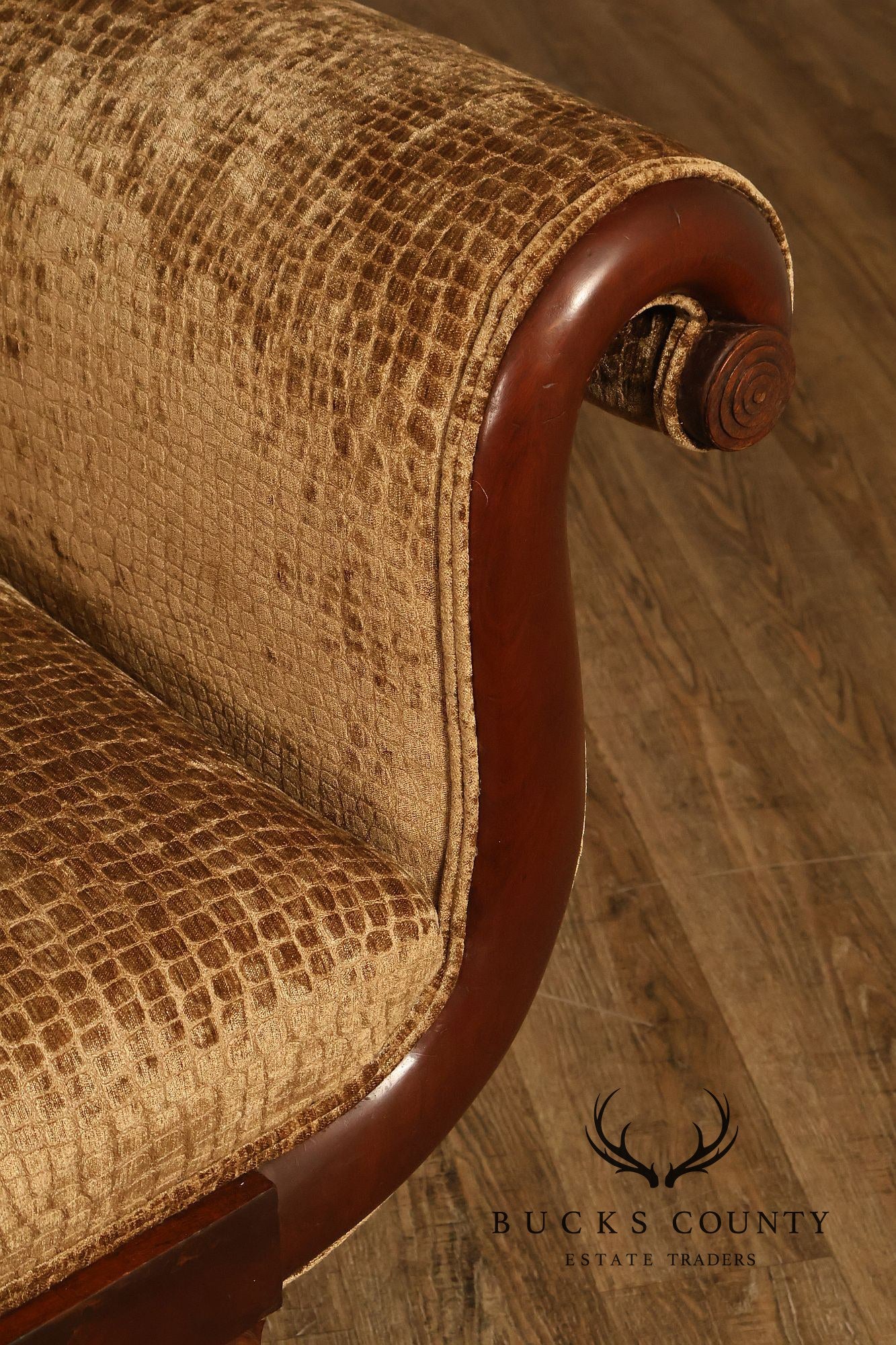 Antique American Classical Empire Style Mahogany Upholstered Sofa