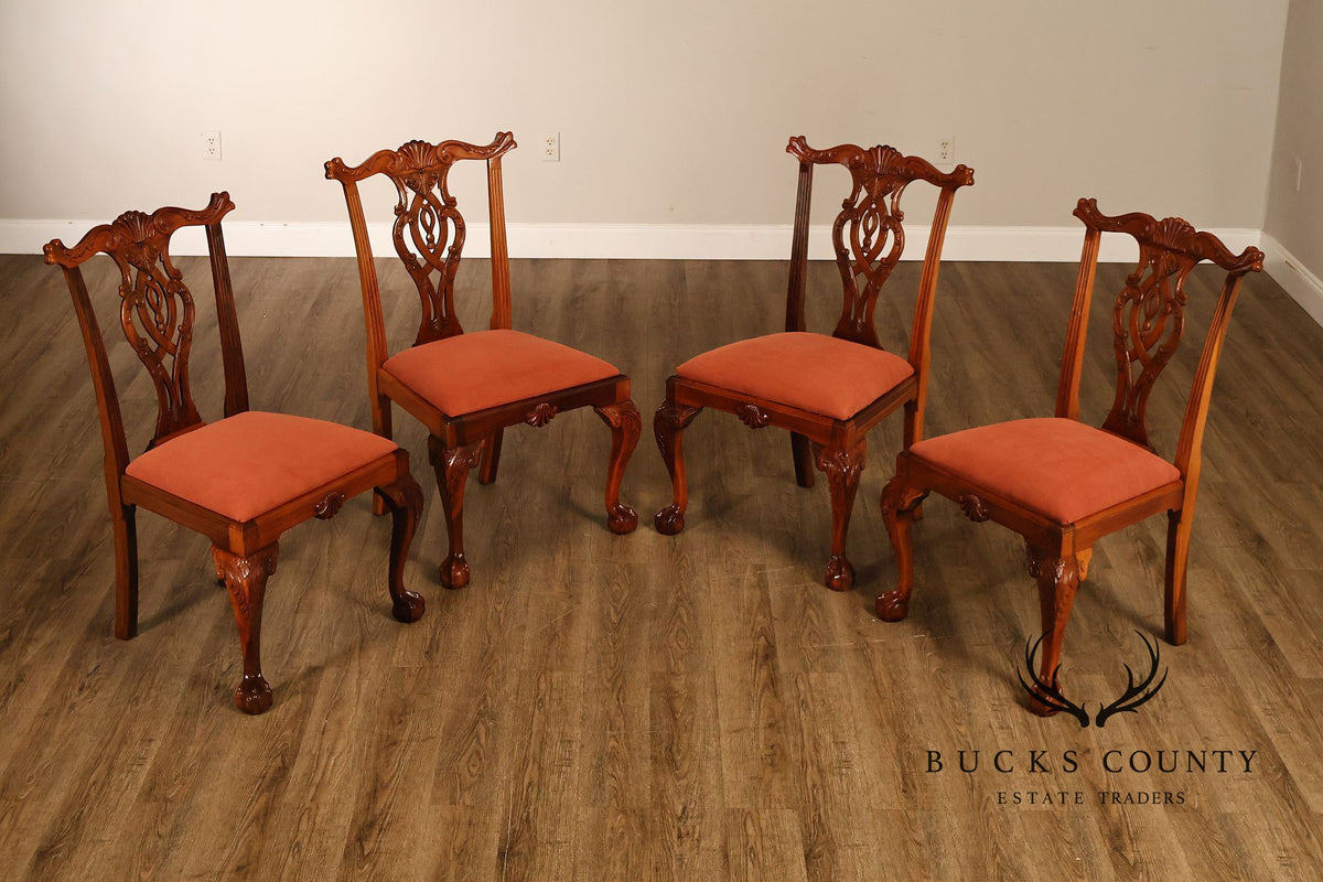 Chippendale Style Set Of 4 Carved Mahogany Side Dining Chairs