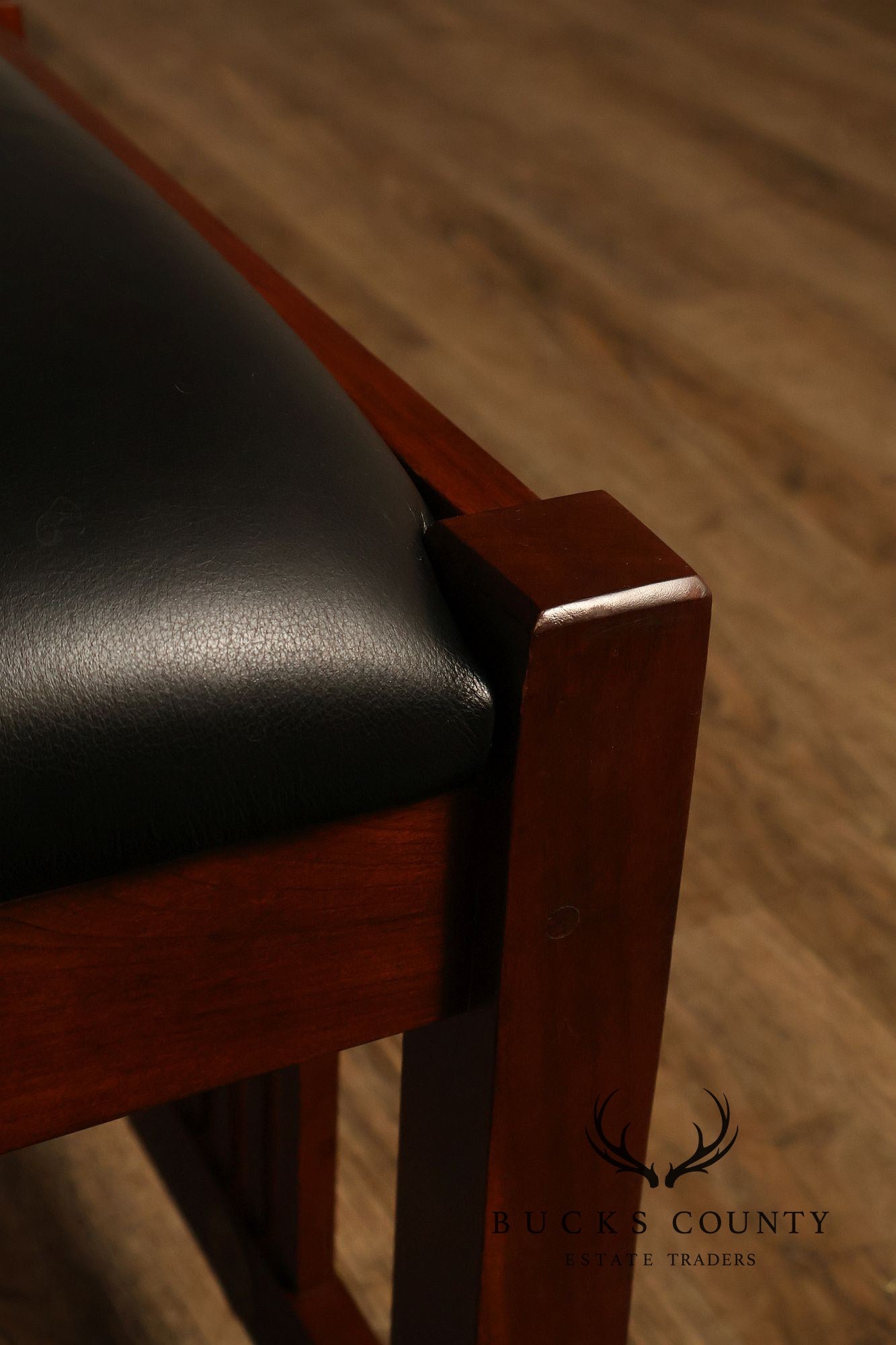 Stickley Mission Collection Leather and Cherry Spindle Bench