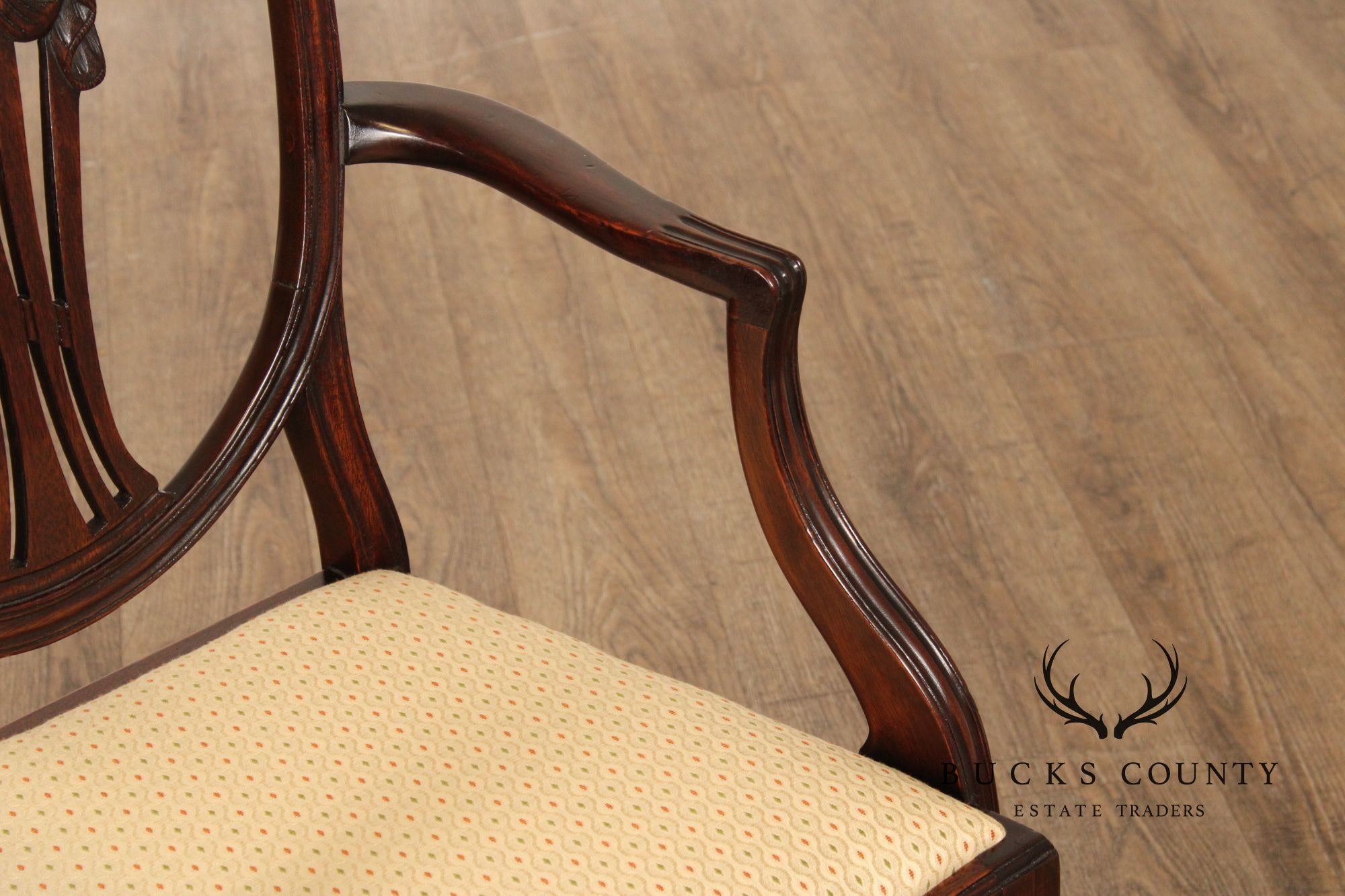 George III Style Quality Set Of Eight Carved Mahogany Shield Back Dining Chairs