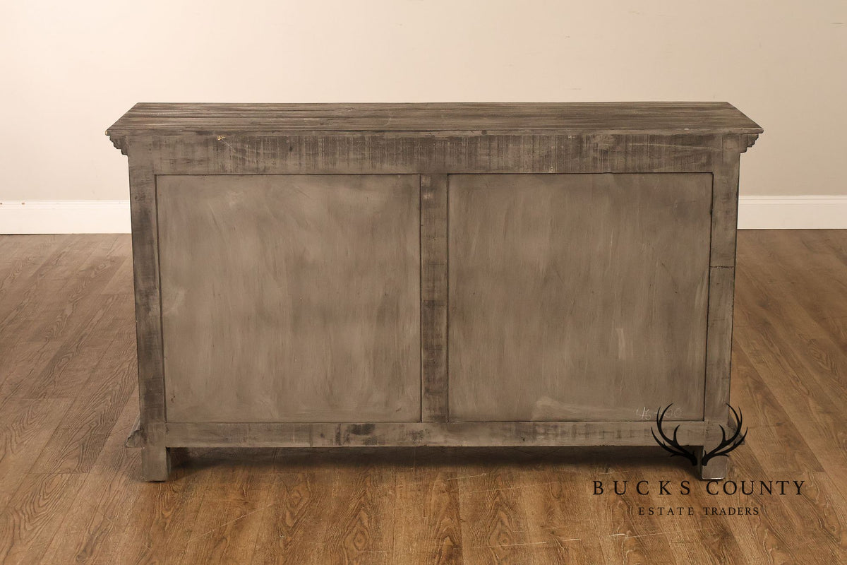 Rustic Gray Wood Four Door Lattice Design Sideboard