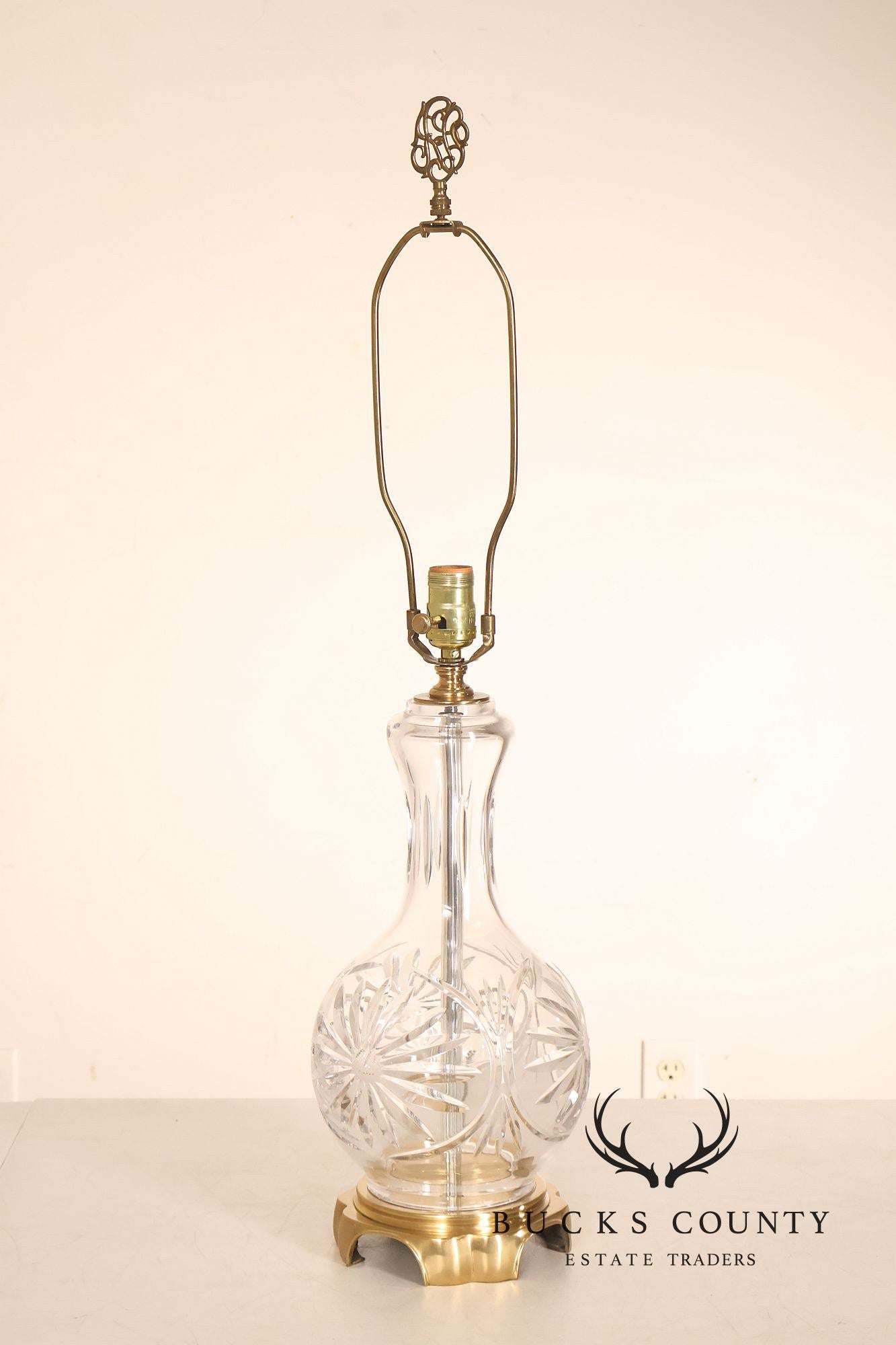 Pair Of Victorian Style Starburst Cut Crystal And Brass Table Lamps