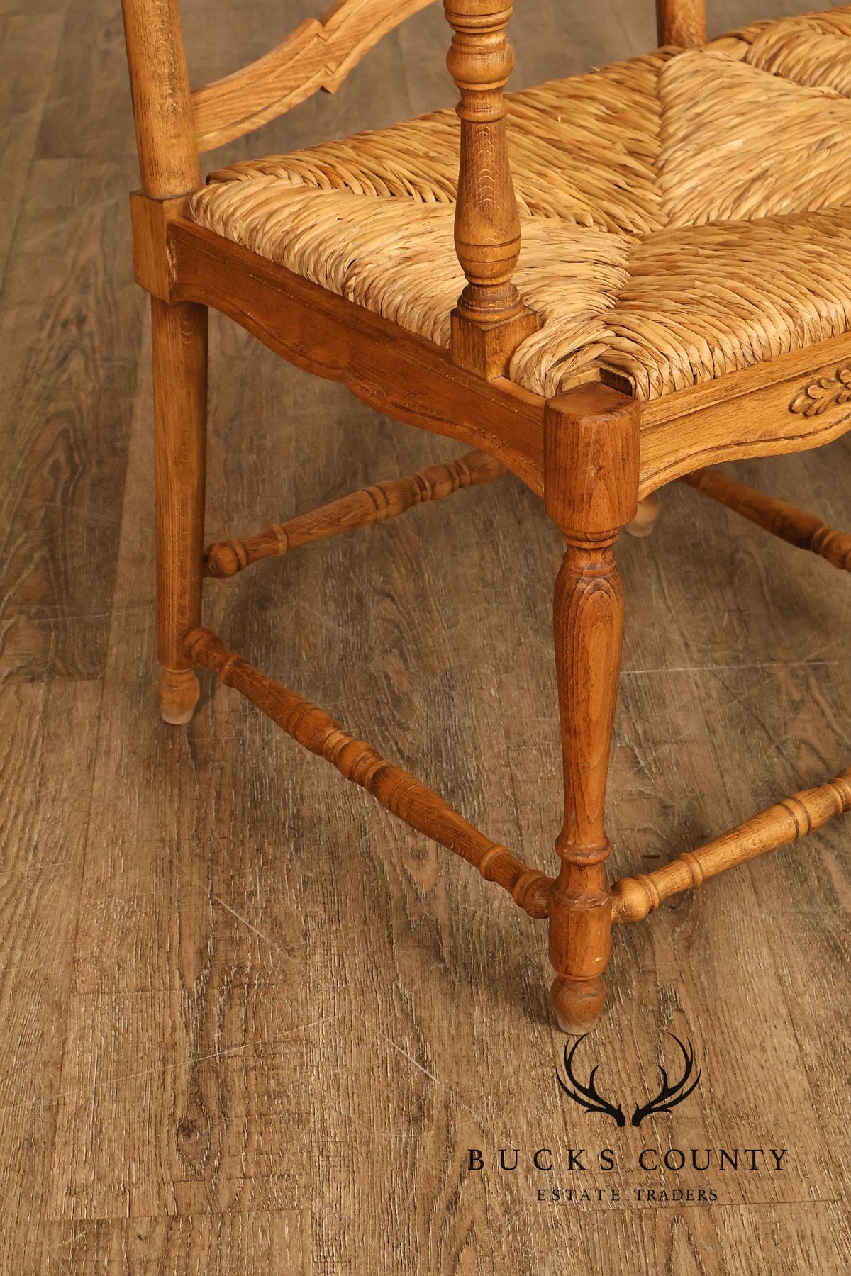 French Provincial Style Carved Wood Rush Seat Settee