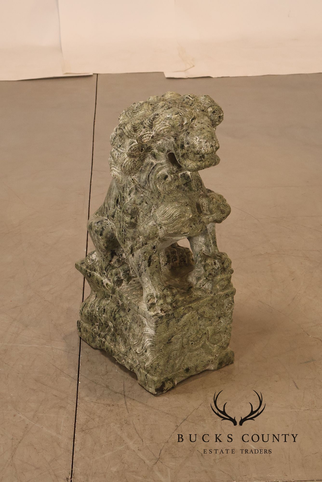 Large Pair Of Carved Green Marble Foo Dogs Guardian Lions