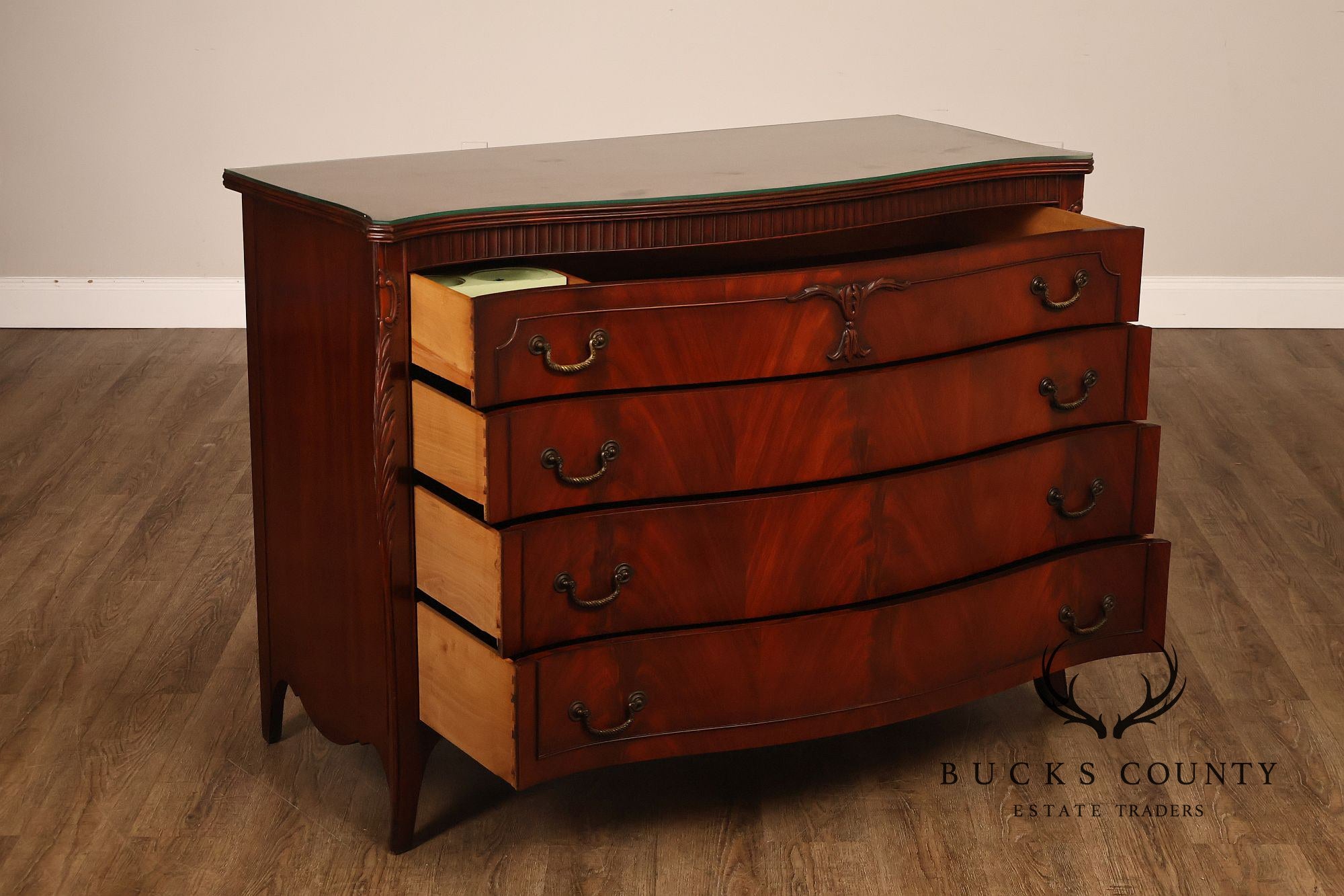 French Provincial Style Mahogany Serpentine Four-Drawer Dresser