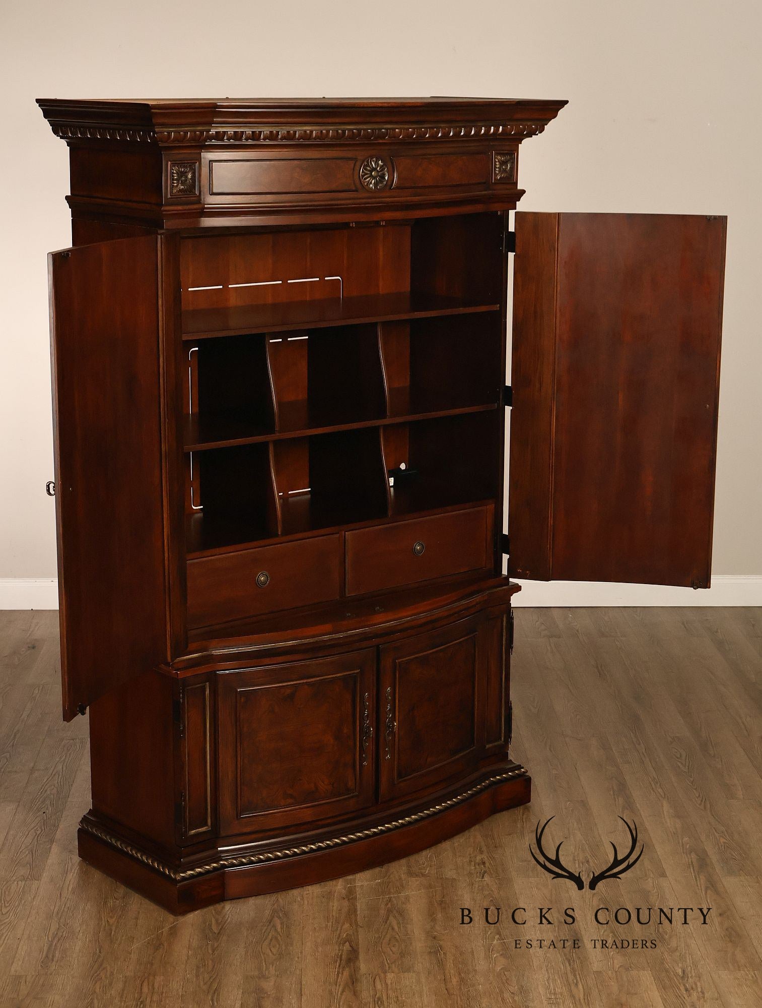 Drexel Heritage Hampshire Traditional Burl Wood Entertainment Armoire