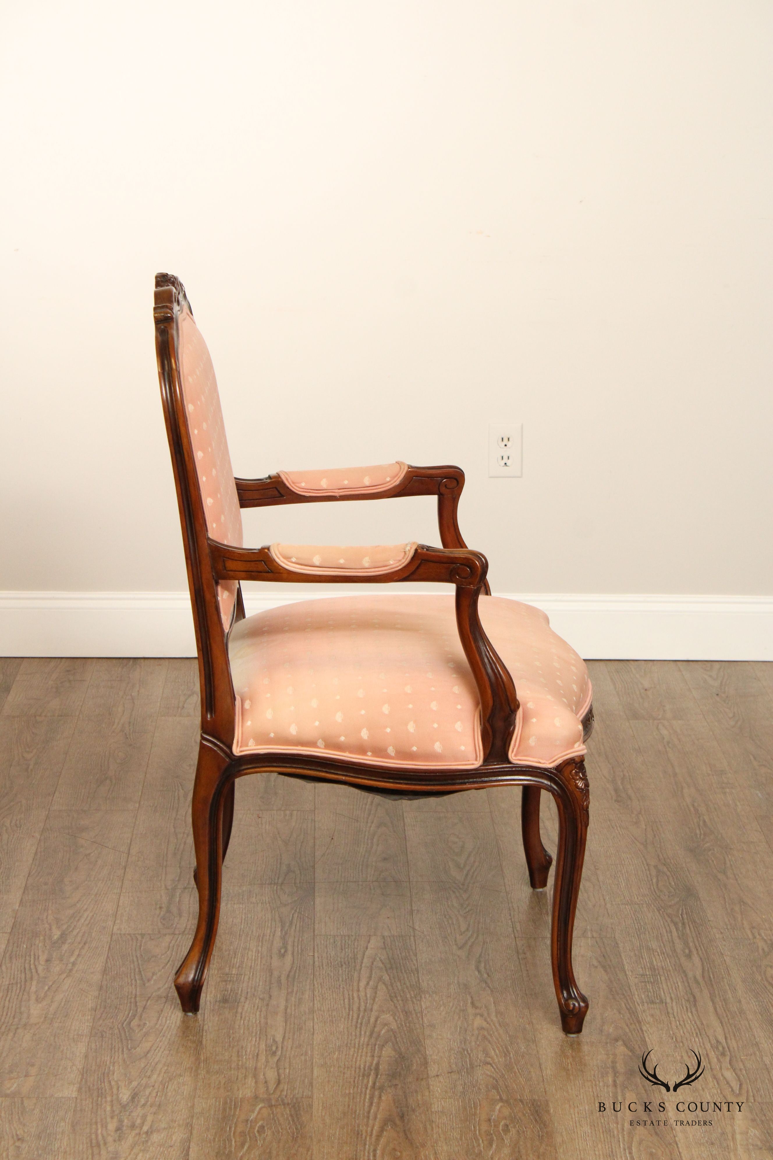 French Louis XV Style Carved Walnut Fauteuil Armchair