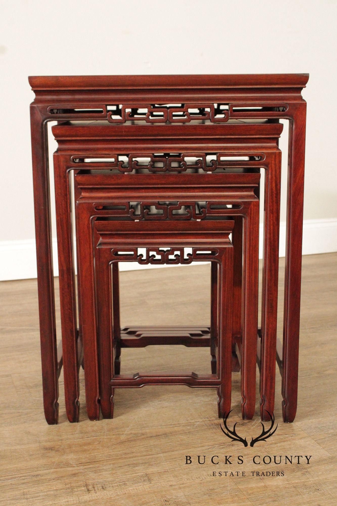 Chinese Vintage Set of Four Carved Rosewood Nesting Tables