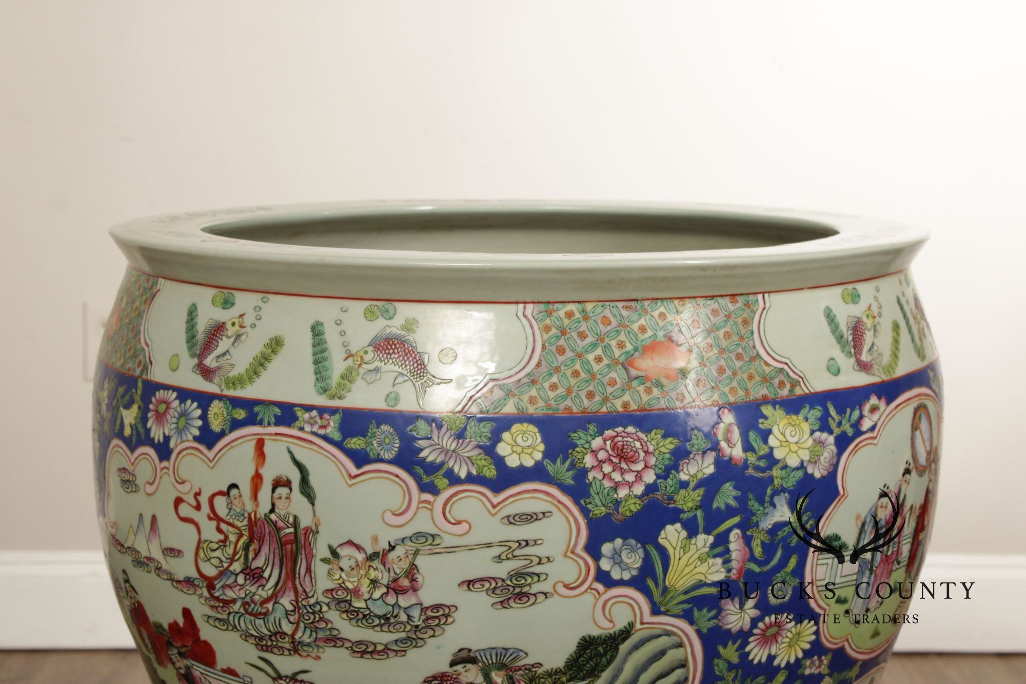 Vintage Chinese Pair of Enameled Porcelain Jardinieres
