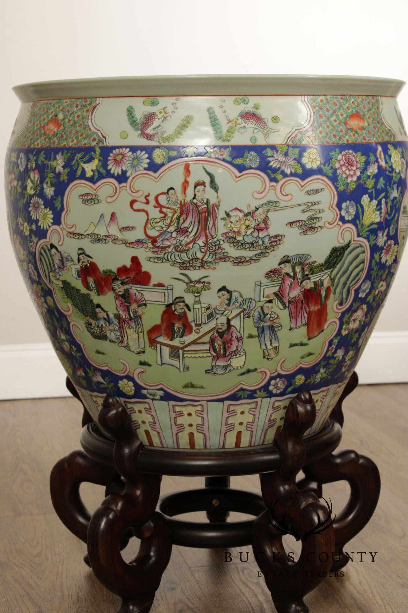 Vintage Chinese Pair of Enameled Porcelain Jardinieres