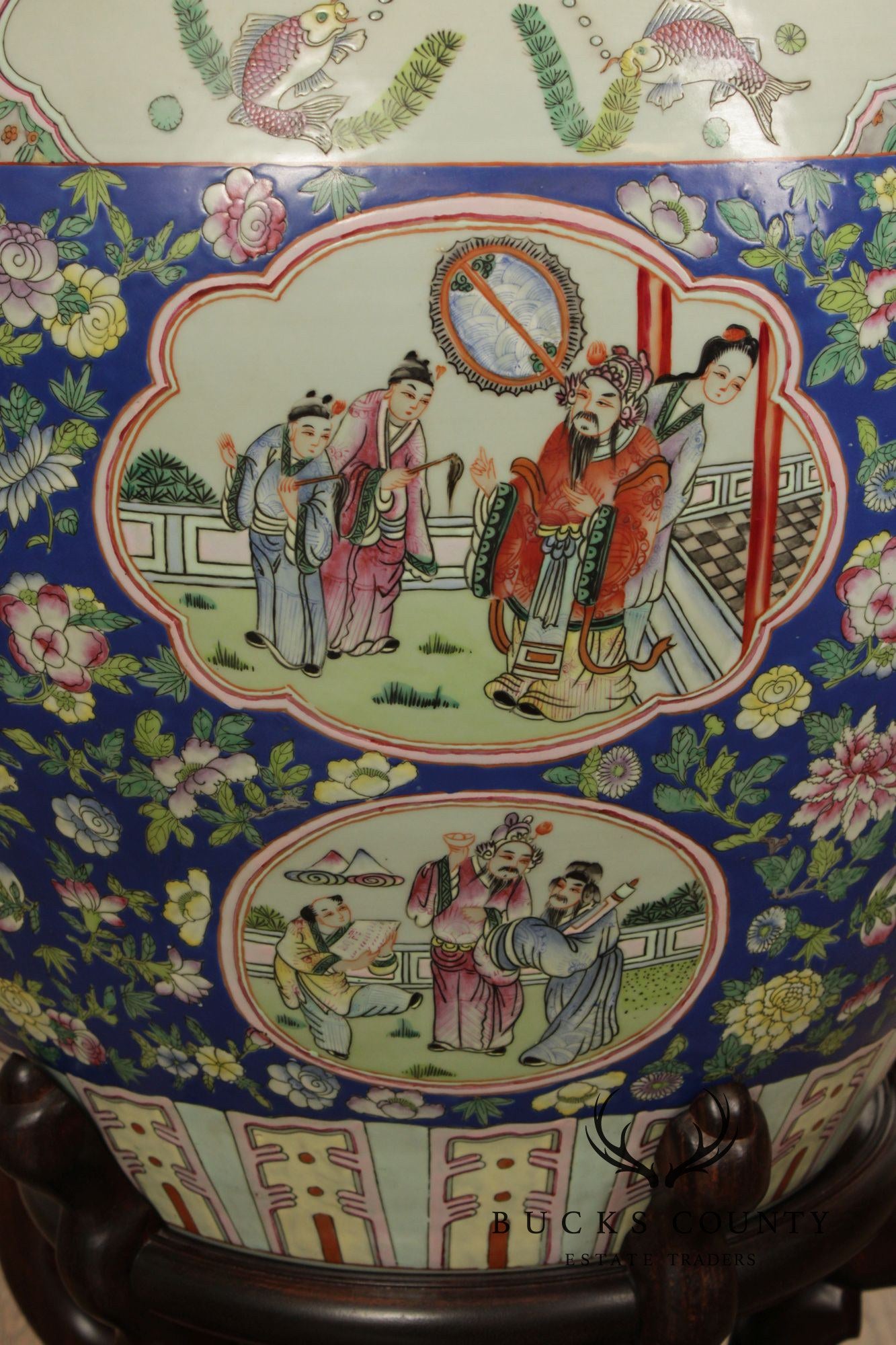 Vintage Chinese Pair of Enameled Porcelain Jardinieres