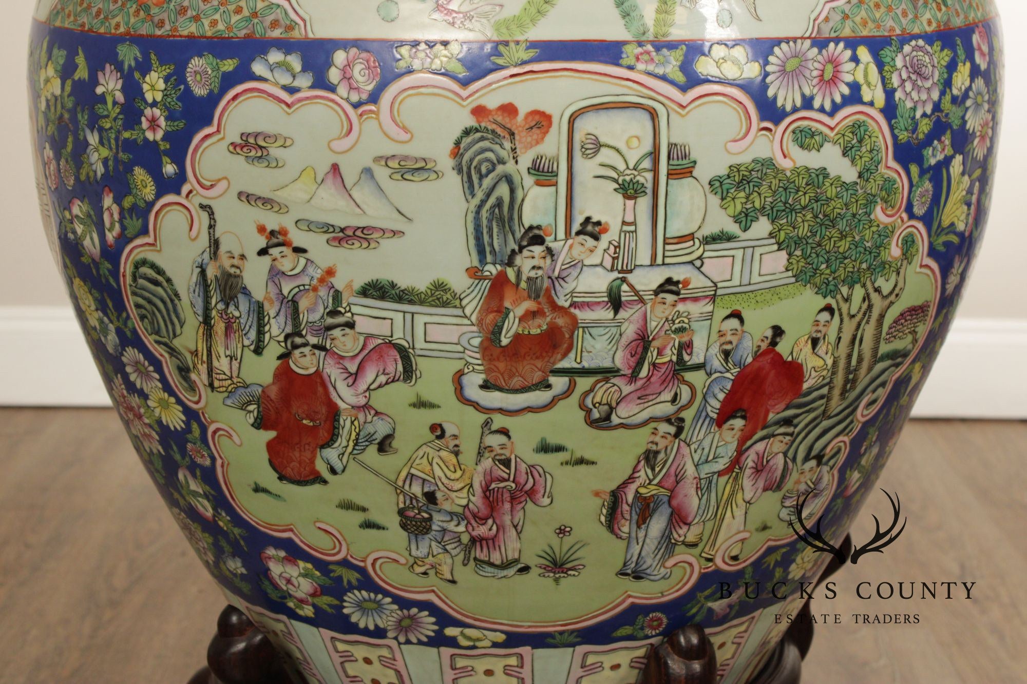 Vintage Chinese Pair of Enameled Porcelain Jardinieres