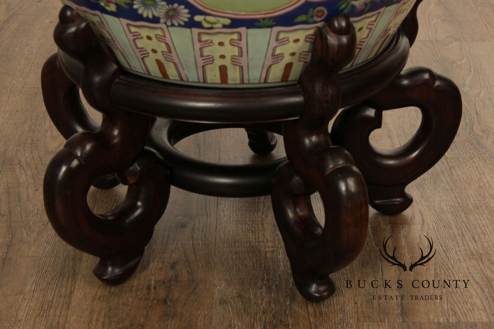 Vintage Chinese Pair of Enameled Porcelain Jardinieres