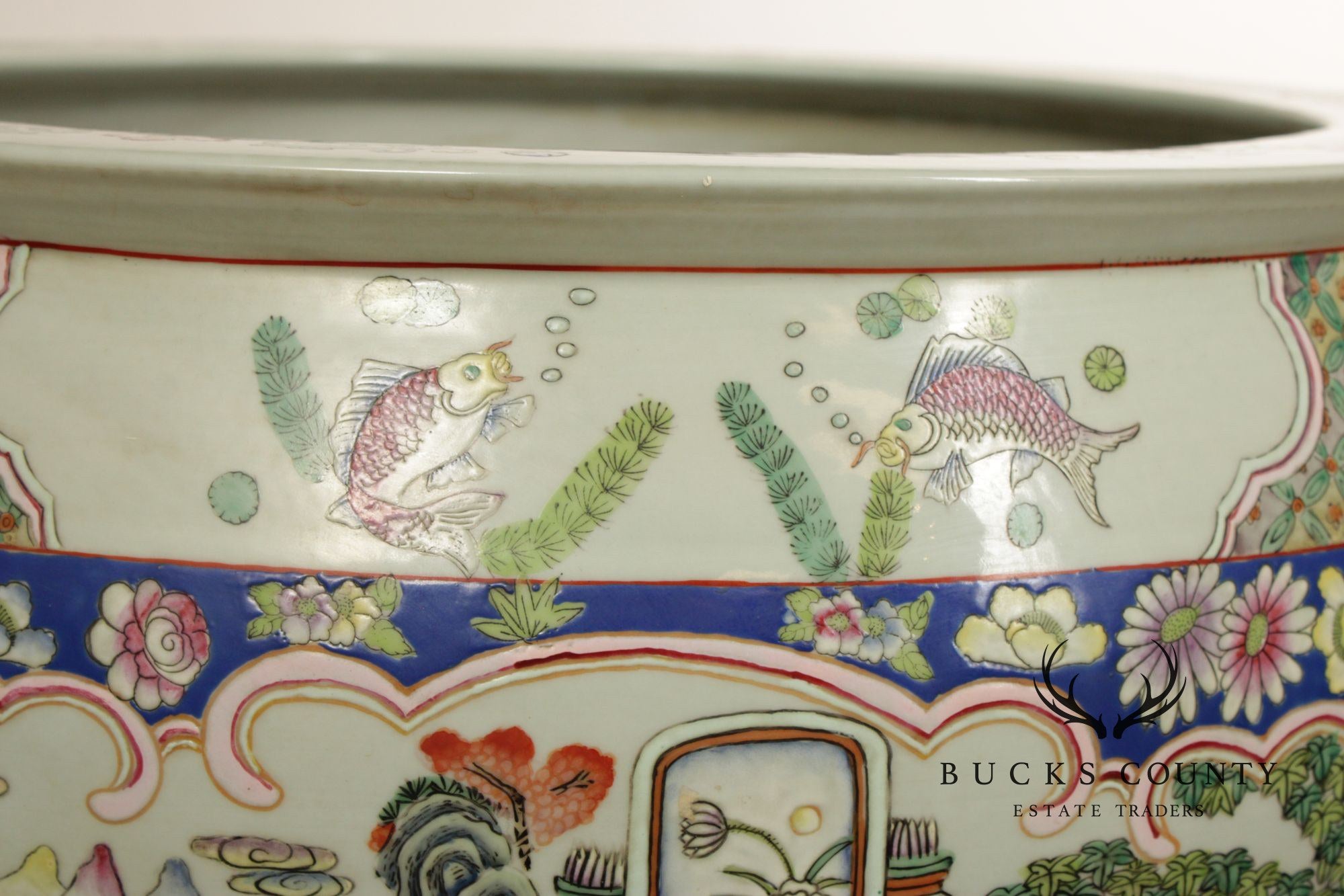 Vintage Chinese Pair of Enameled Porcelain Jardinieres