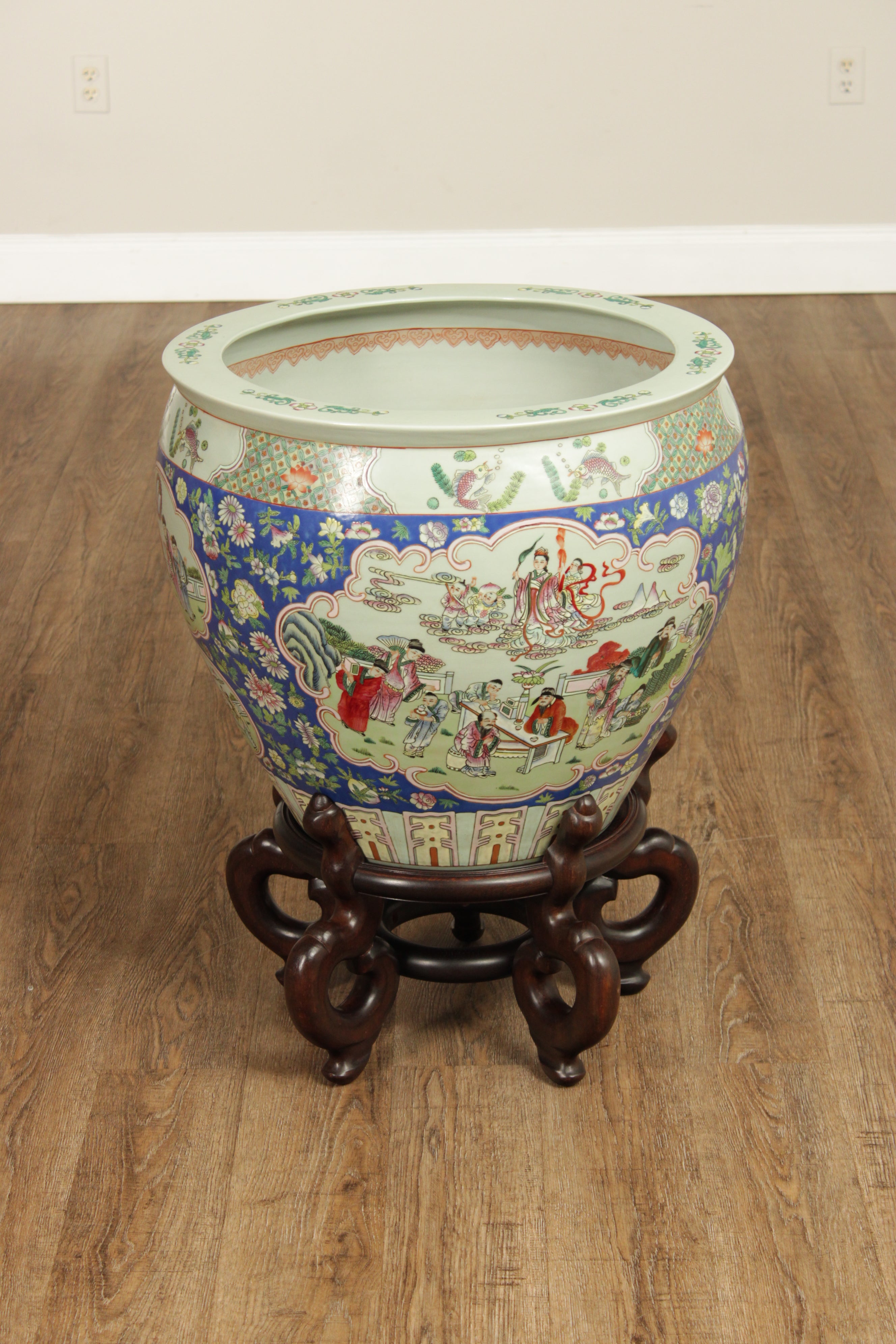 Vintage Chinese Pair of Enameled Porcelain Jardinieres