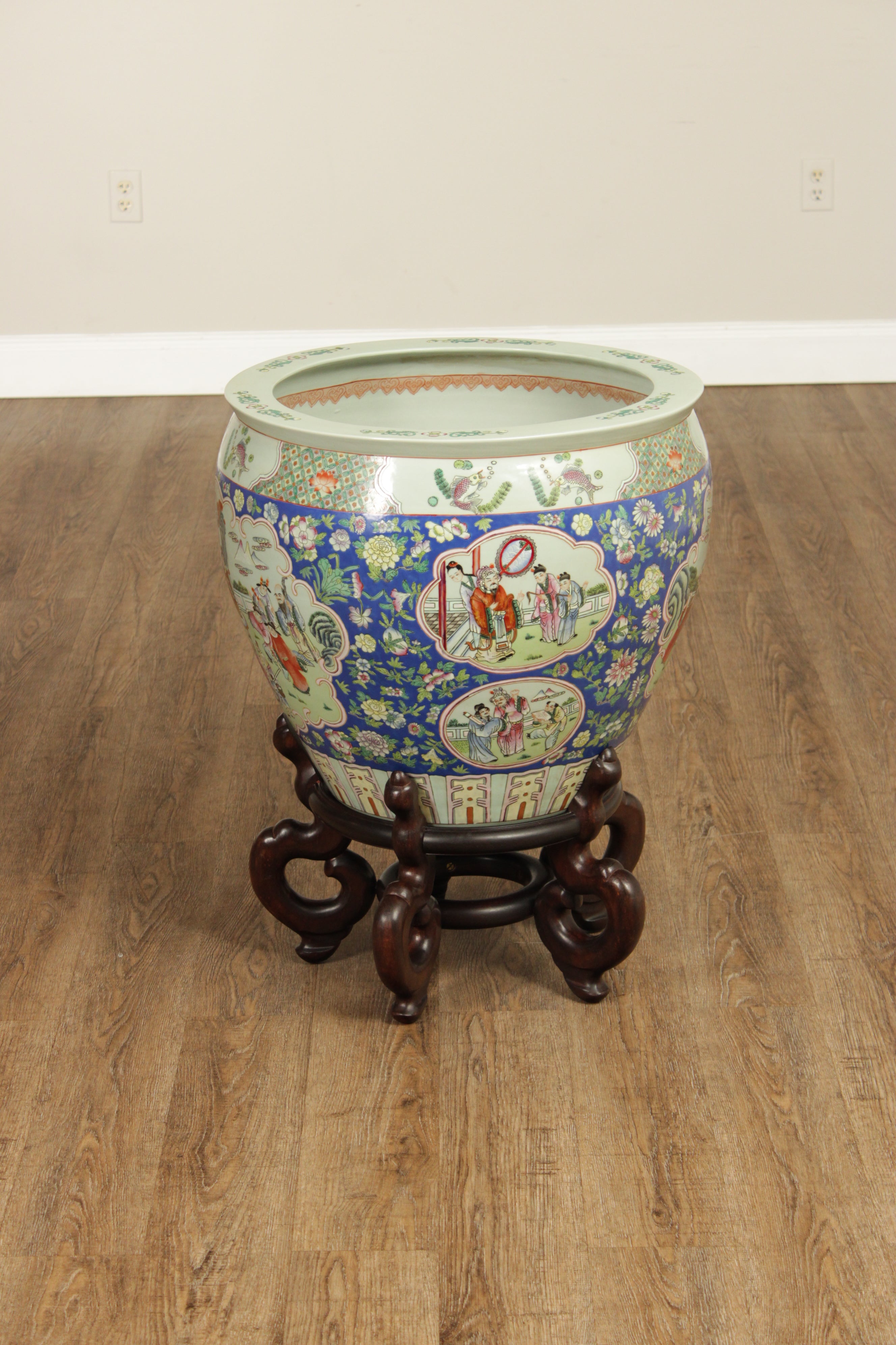 Vintage Chinese Pair of Enameled Porcelain Jardinieres