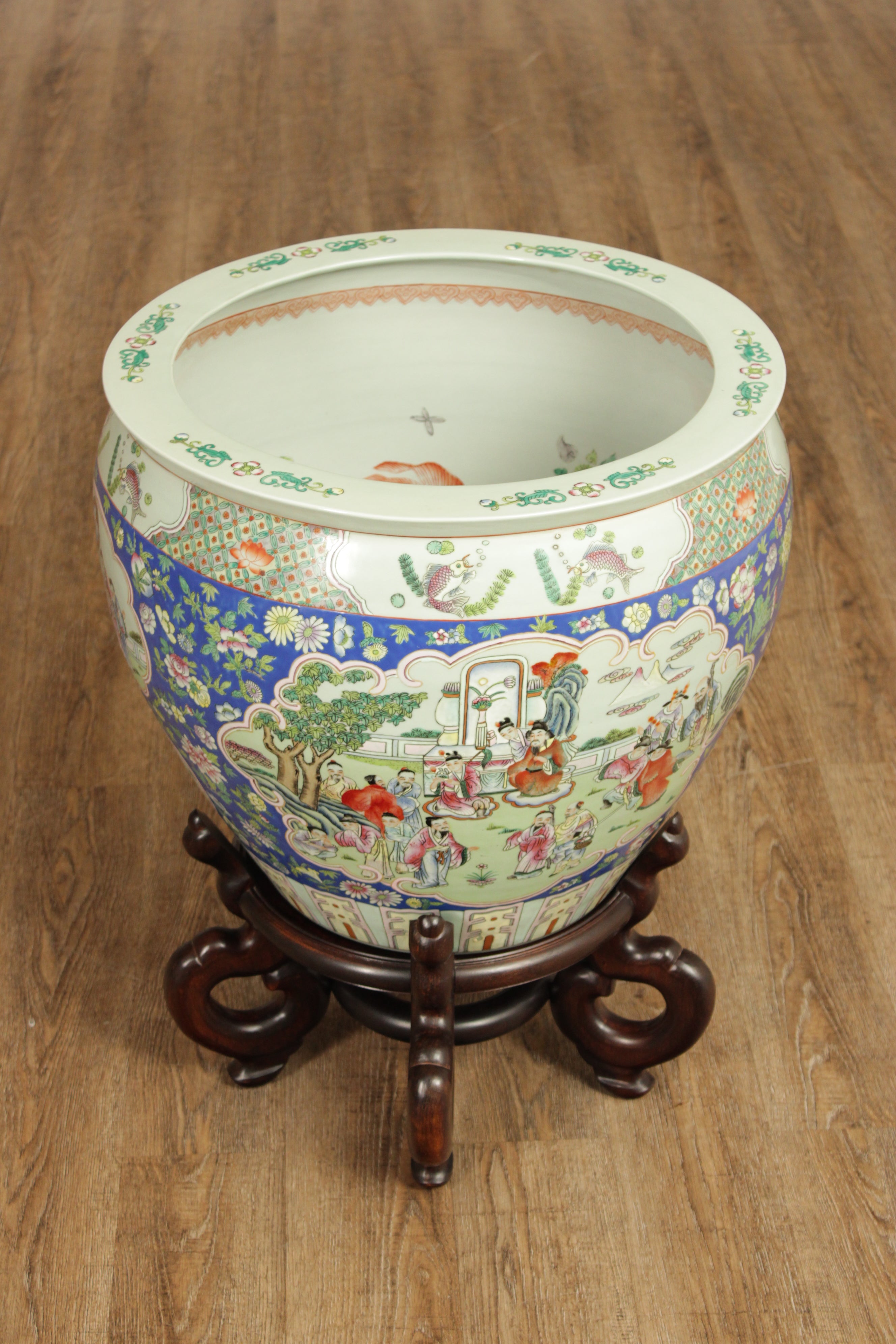 Vintage Chinese Pair of Enameled Porcelain Jardinieres