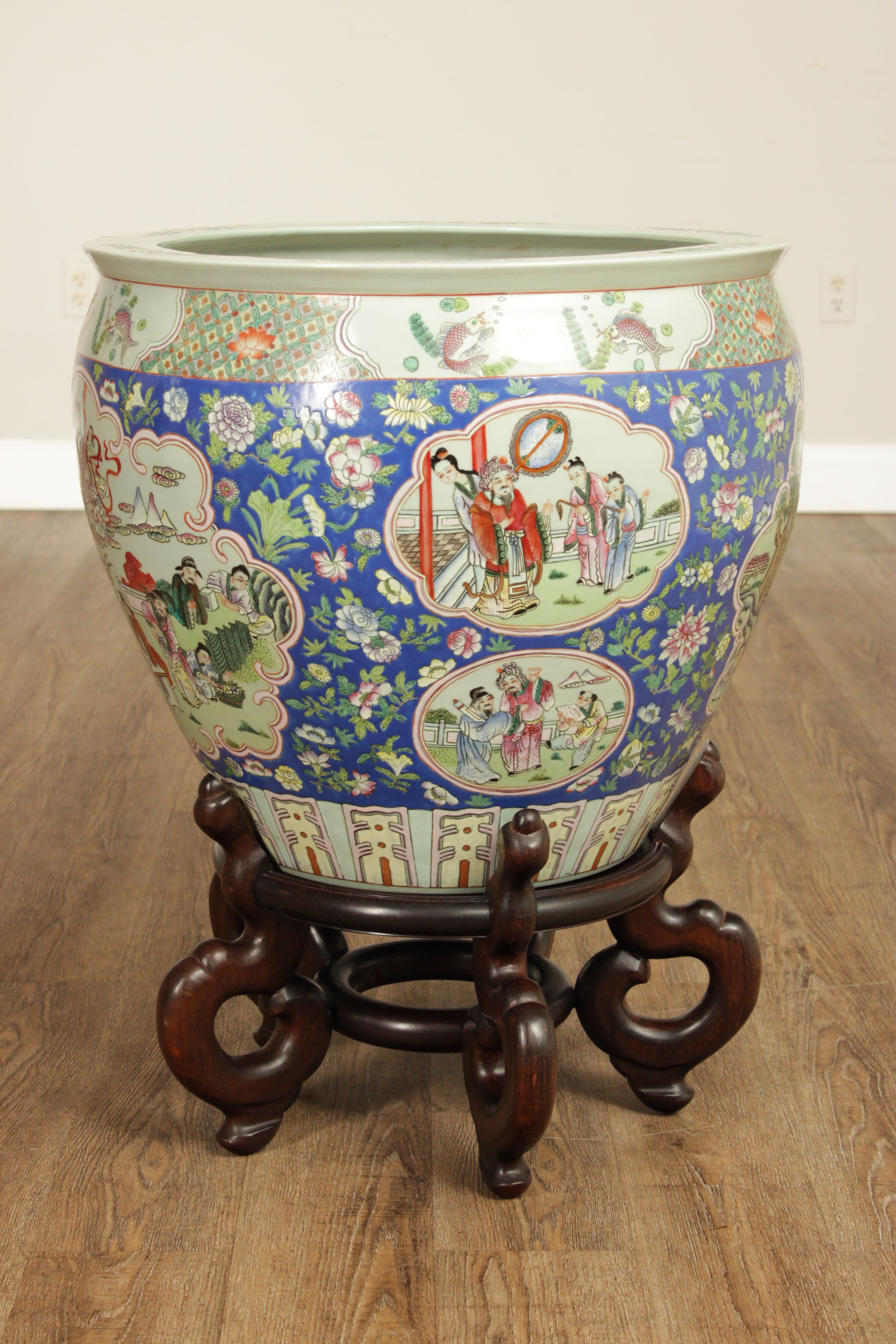 Vintage Chinese Pair of Enameled Porcelain Jardinieres