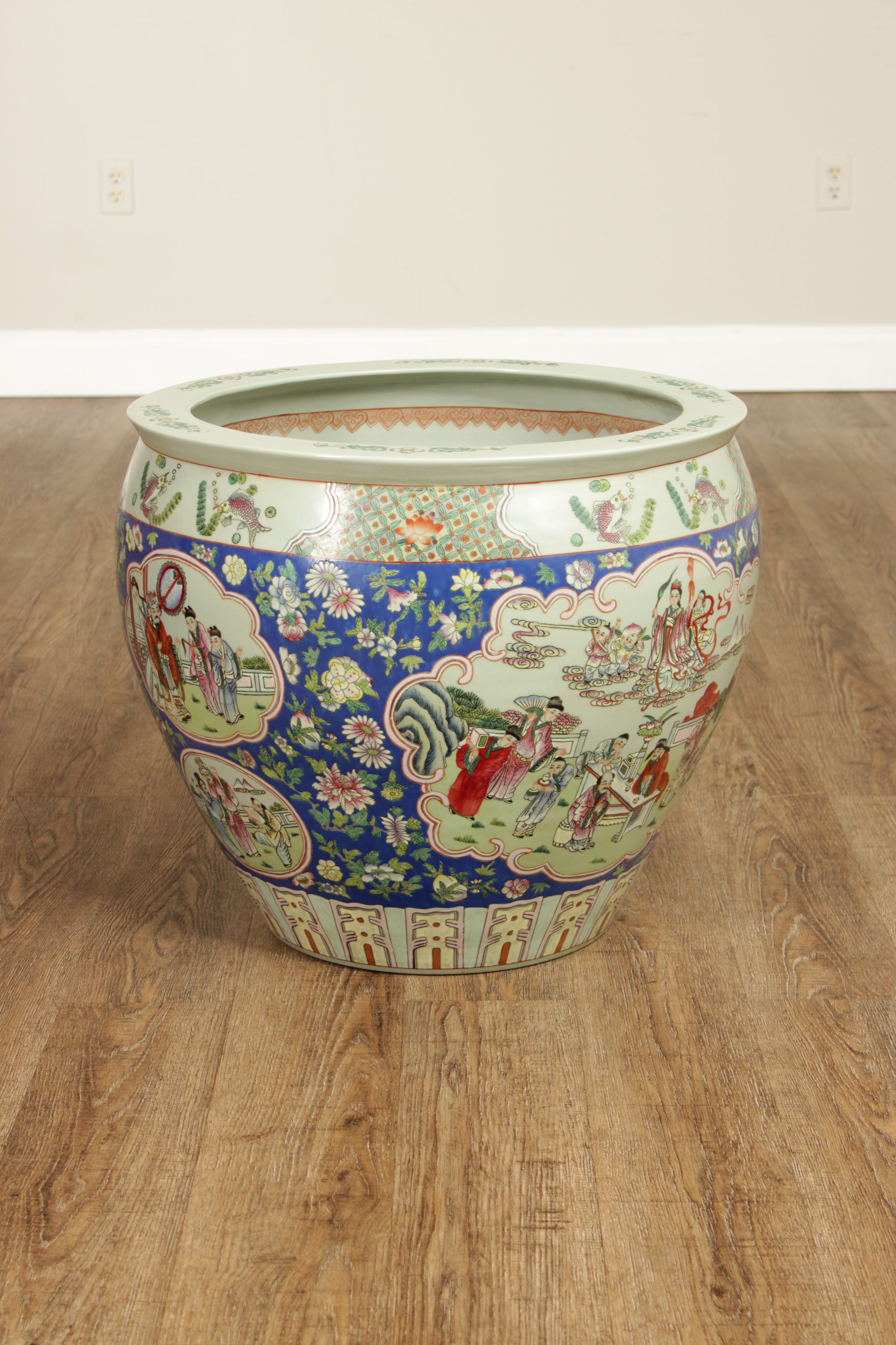 Vintage Chinese Pair of Enameled Porcelain Jardinieres