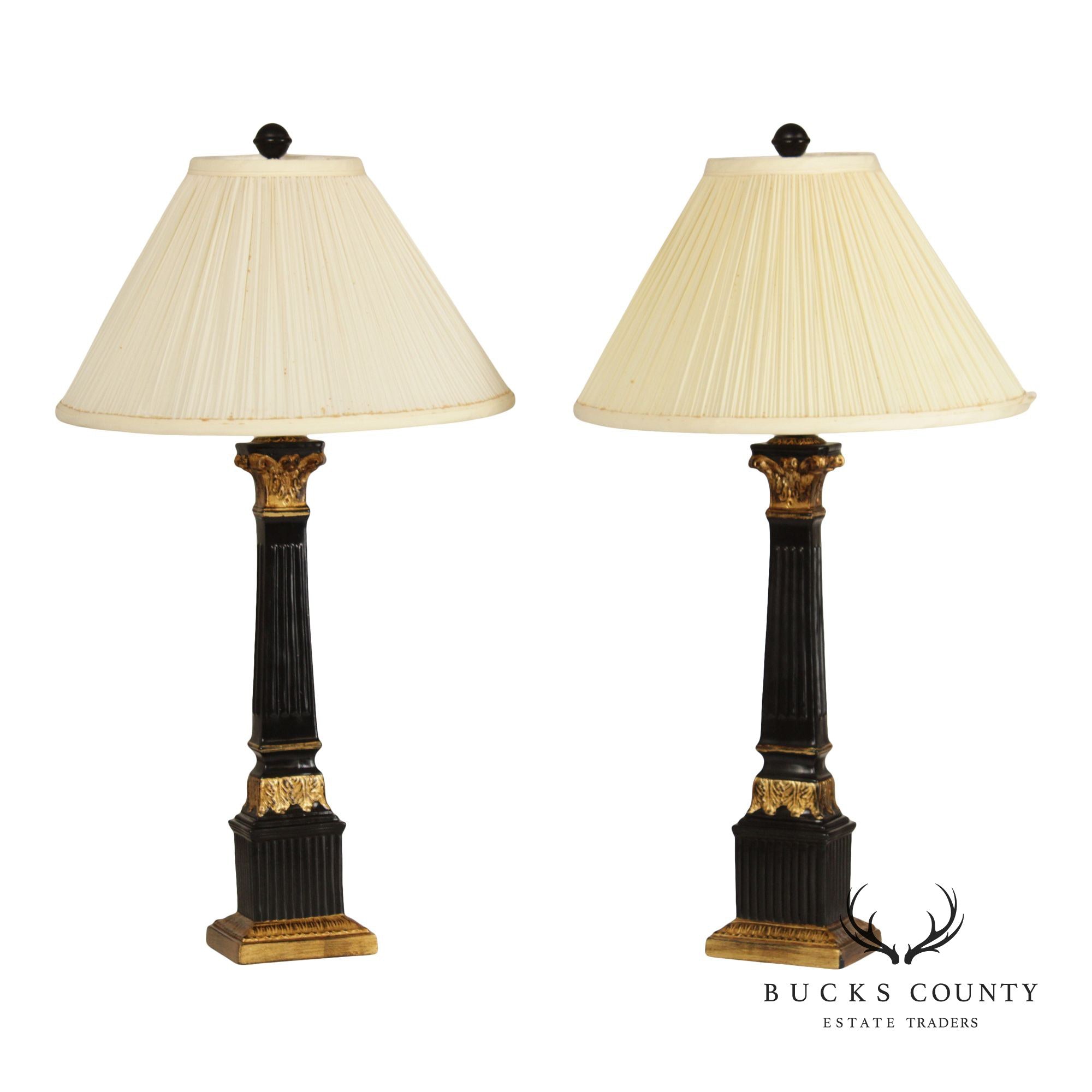 Sarreid Italian Neoclassical Style Pair of Columnar Table Lamps